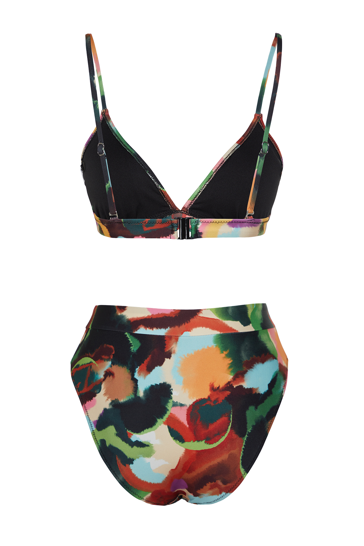 Trendyol Abstract Pattern Triangle High Waist High Leg Hipster Bikini Set