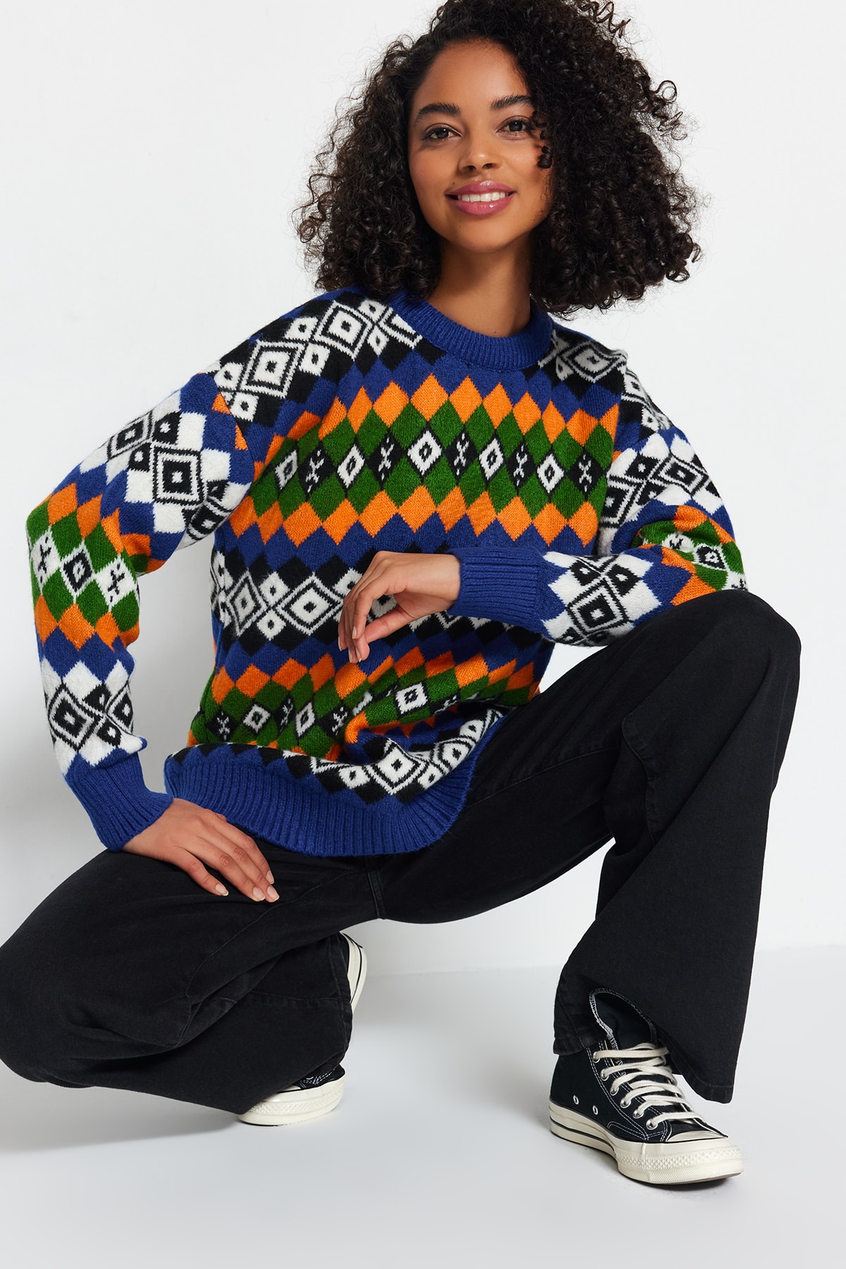 Trendyol Sweater - Dark blue - Oversize