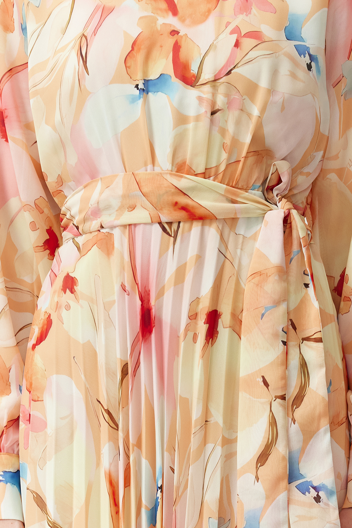 Trendyol Multi Color Floral Sash Detailed Lined Pleated Chiffon Woven Dress