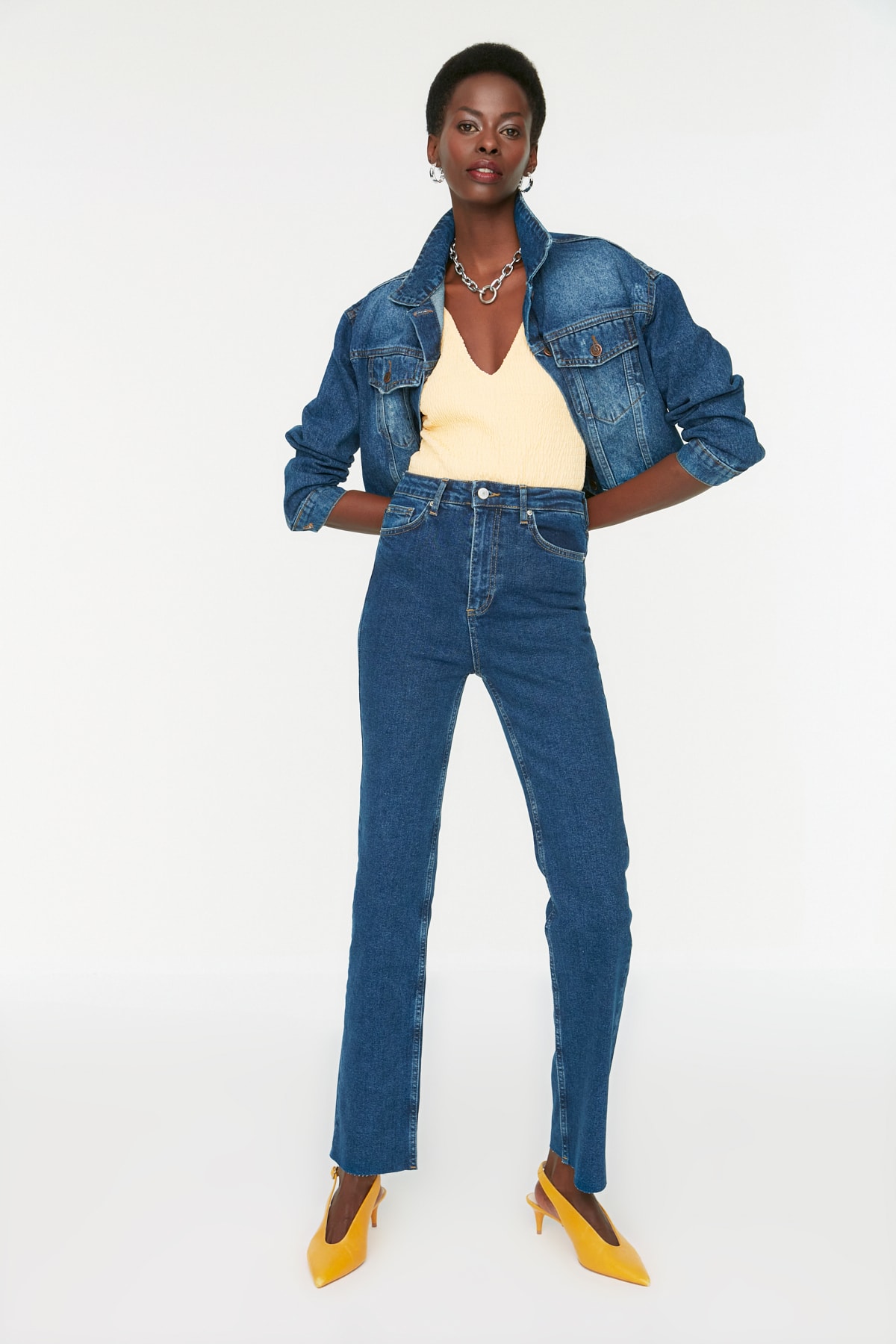 Trendyol Dark Blue High Waist Skinny Flare Jeans