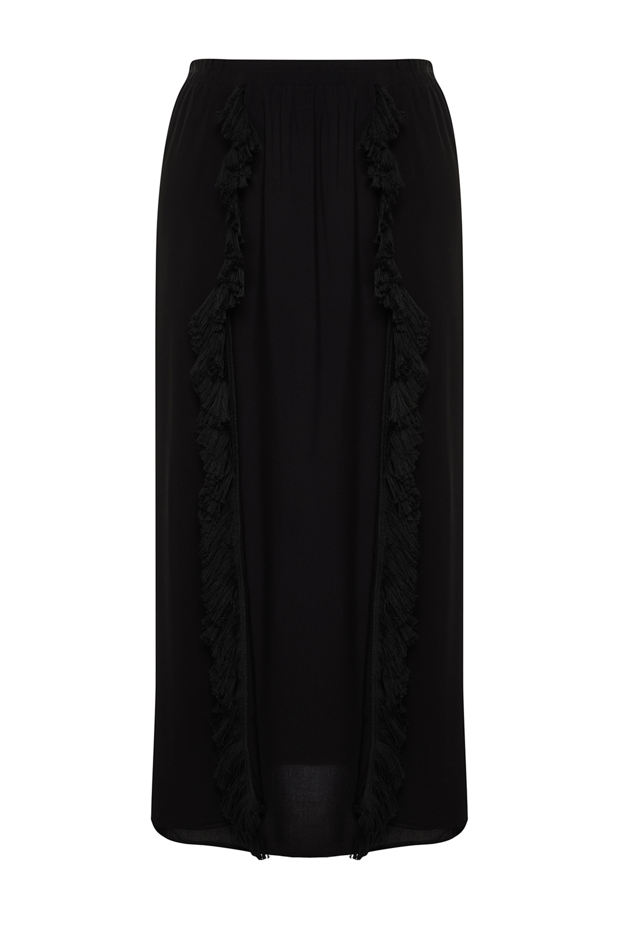 Trendyol Curve Black Maxi Length Woven Tasseled Slit Detailed Beach Wear Skirt