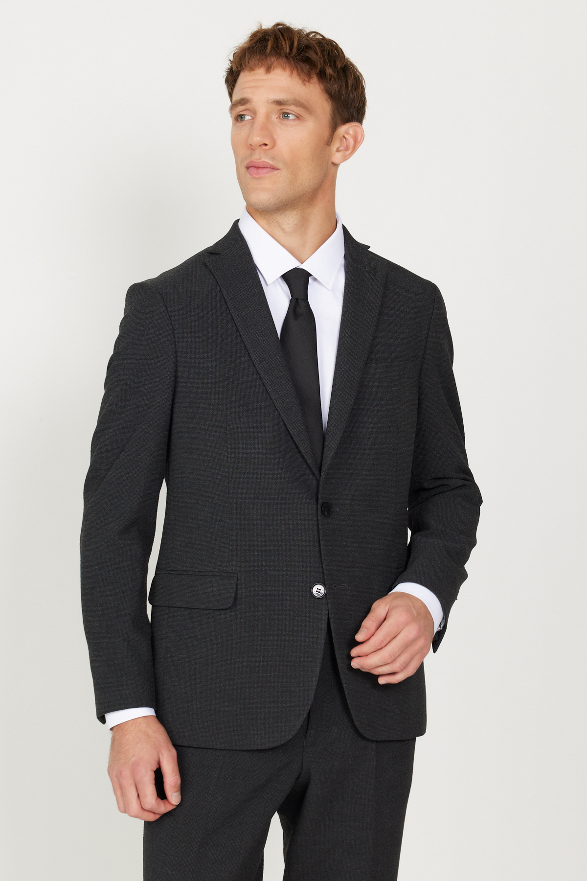 ALTINYILDIZ CLASSICS Men's Anthracite Slim Fit Slim Fit Mono Collar Patterned Suit