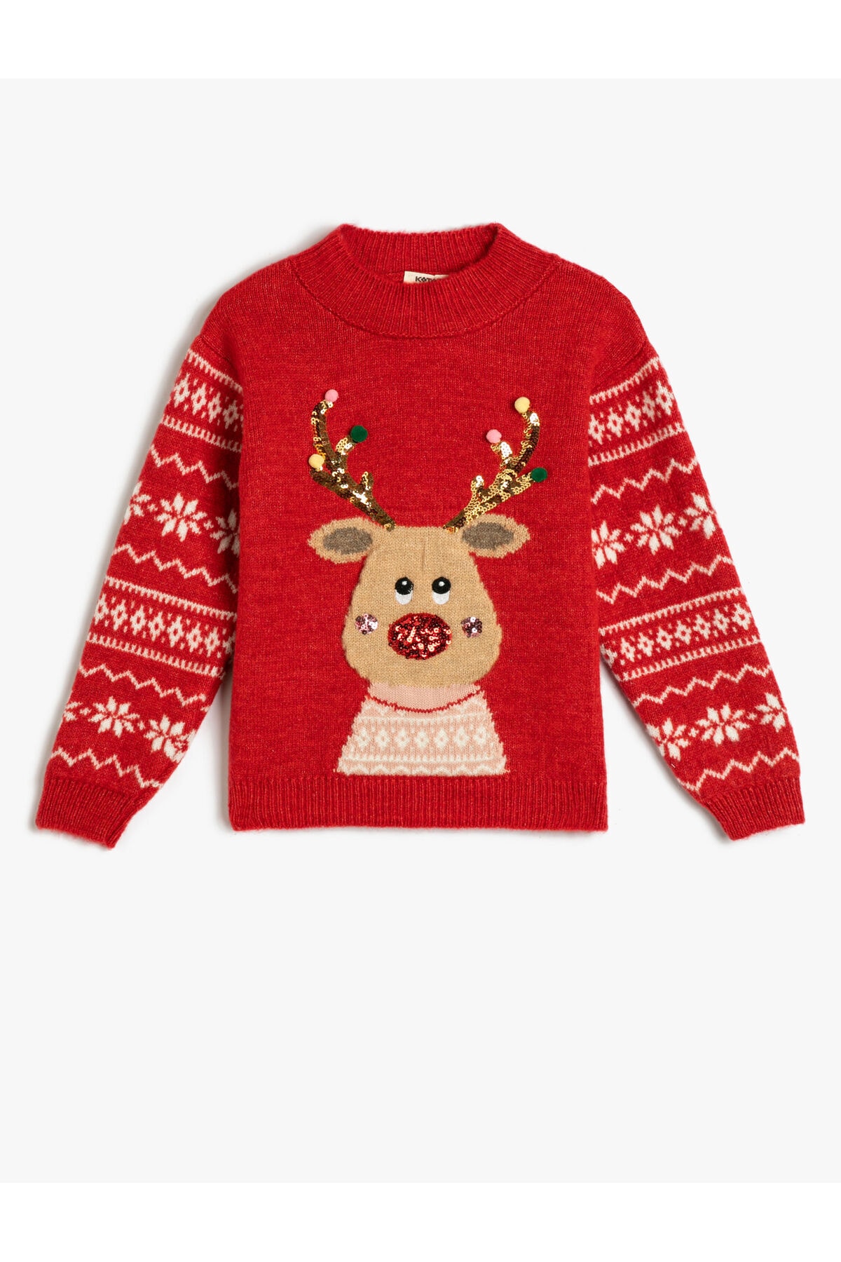 Levně Koton New Year's Sweater Deer Patterned Crew Neck Sequin Detailed