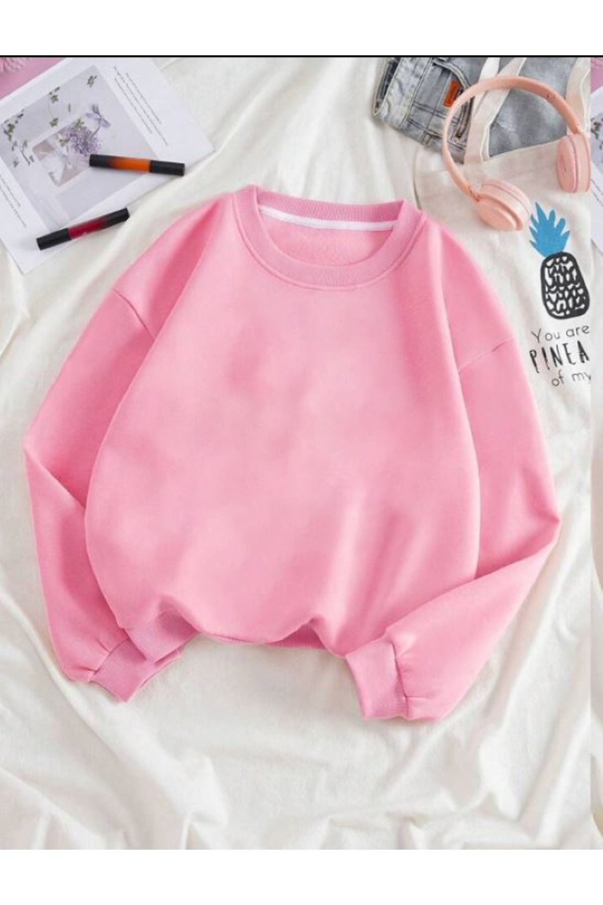 Know Women's Pink Plain Crewneck Sweatshirt