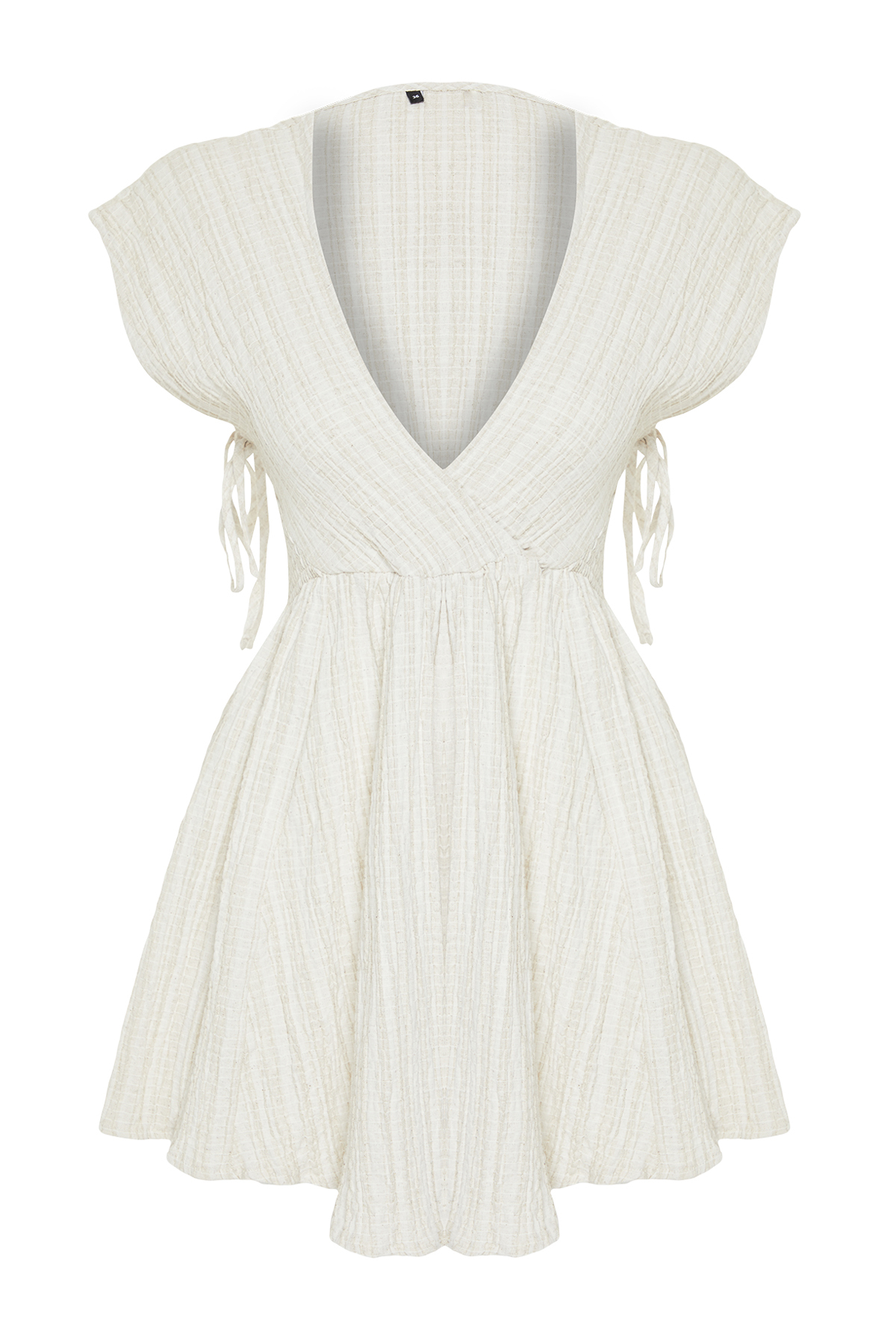 Trendyol Ecru Mini Woven Cut Out/Window Linen Blend Beach Dress