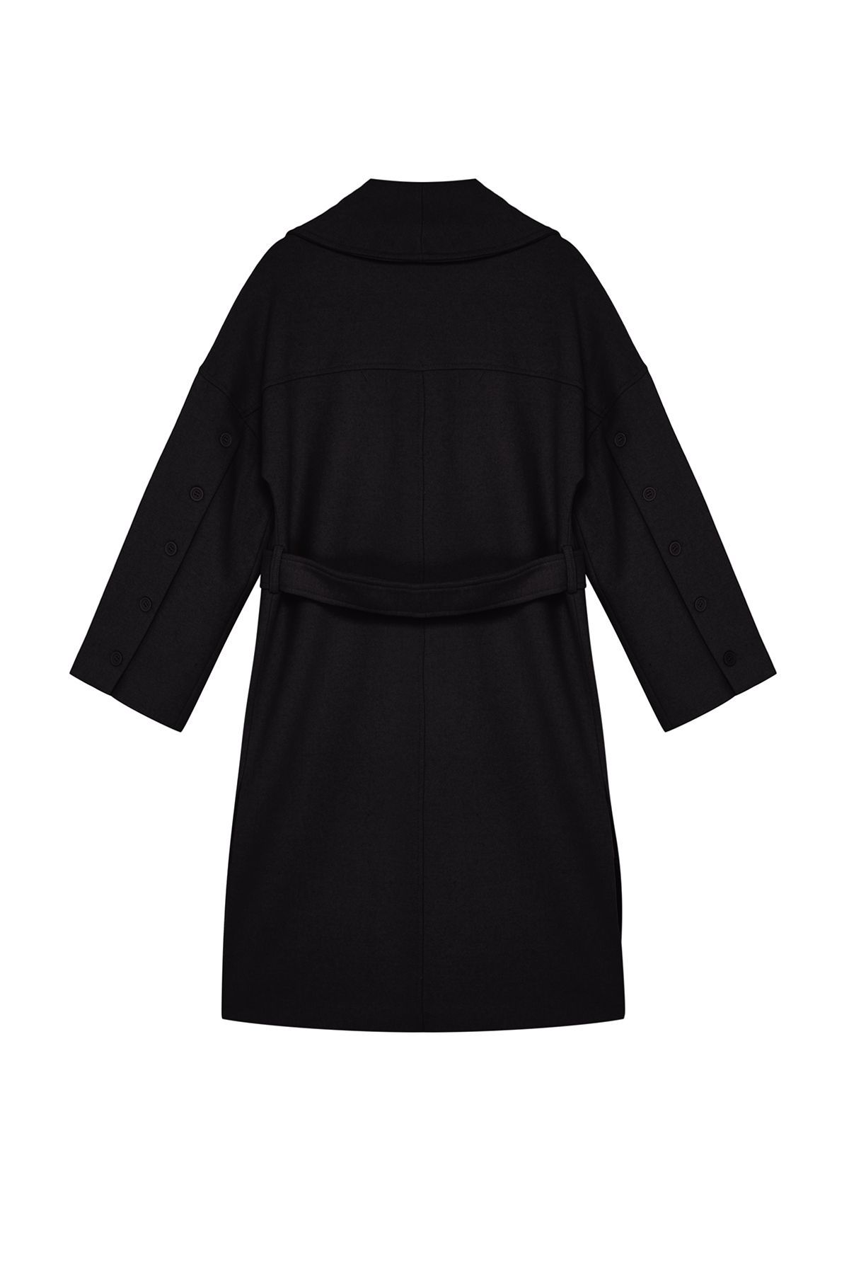 Trendyol Black Button Detailed Soft Textured Slit Oversize Coat