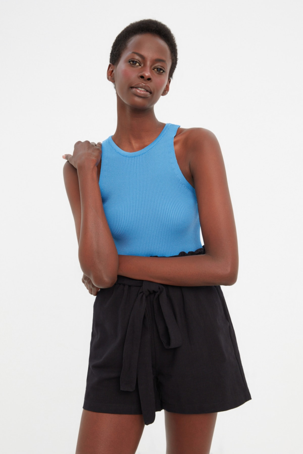 Trendyol Blue Basic Corduroy Knitwear Blouse