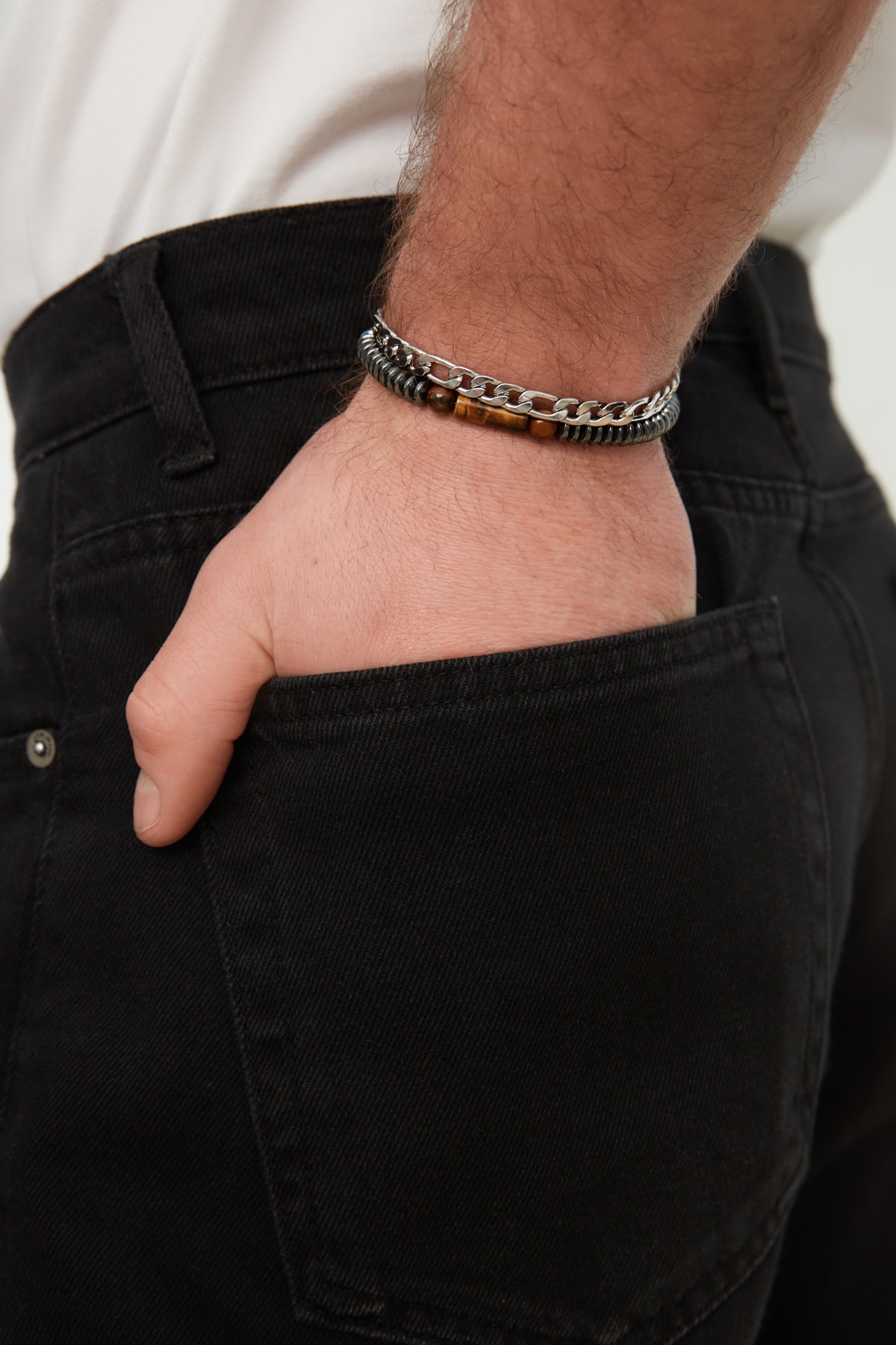 Trendyol Anthracite-Multi-Colored Double Steel and Natural Stone Bracelet Bijouterie Bracelet