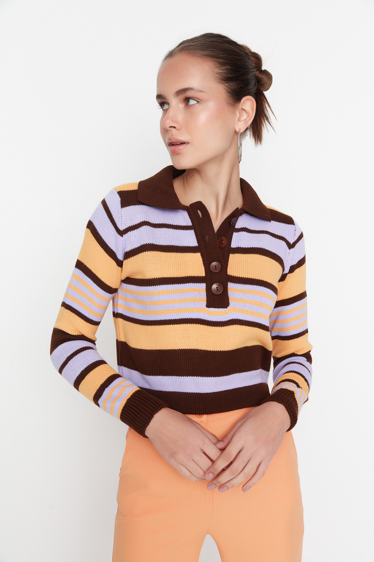 Trendyol Brown Crop Knitwear Sweater