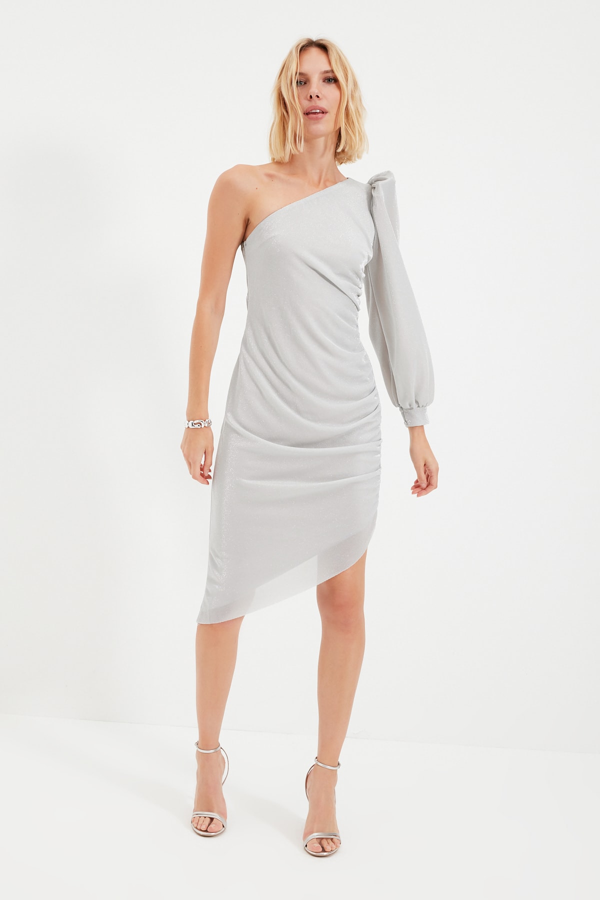 Trendyol Gray Draped Detailed Evening Dress