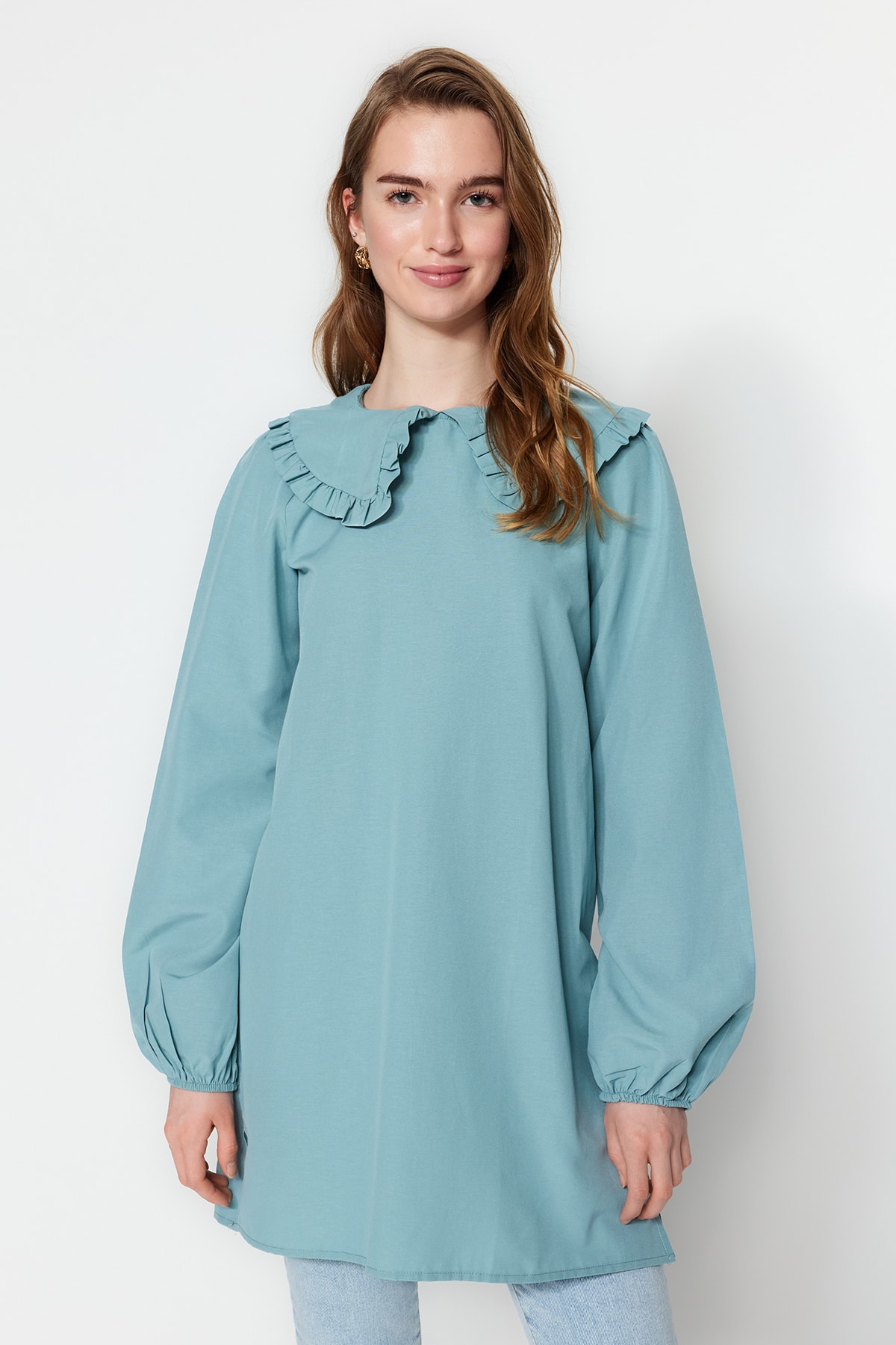 Levně Trendyol Mint Bebe Tunic with a Woven Collar