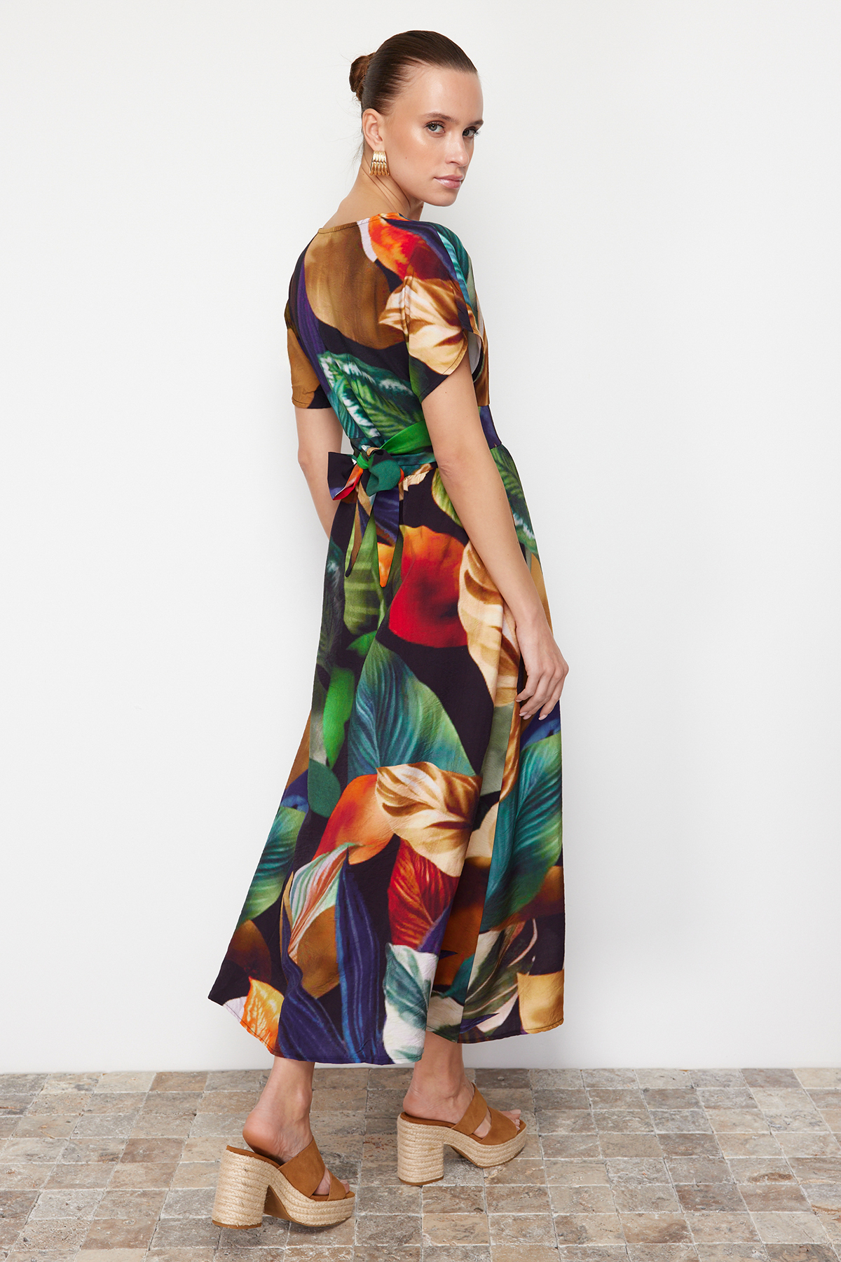 Trendyol Multi Color Floral Print A-line Viscose Midi Woven Dress