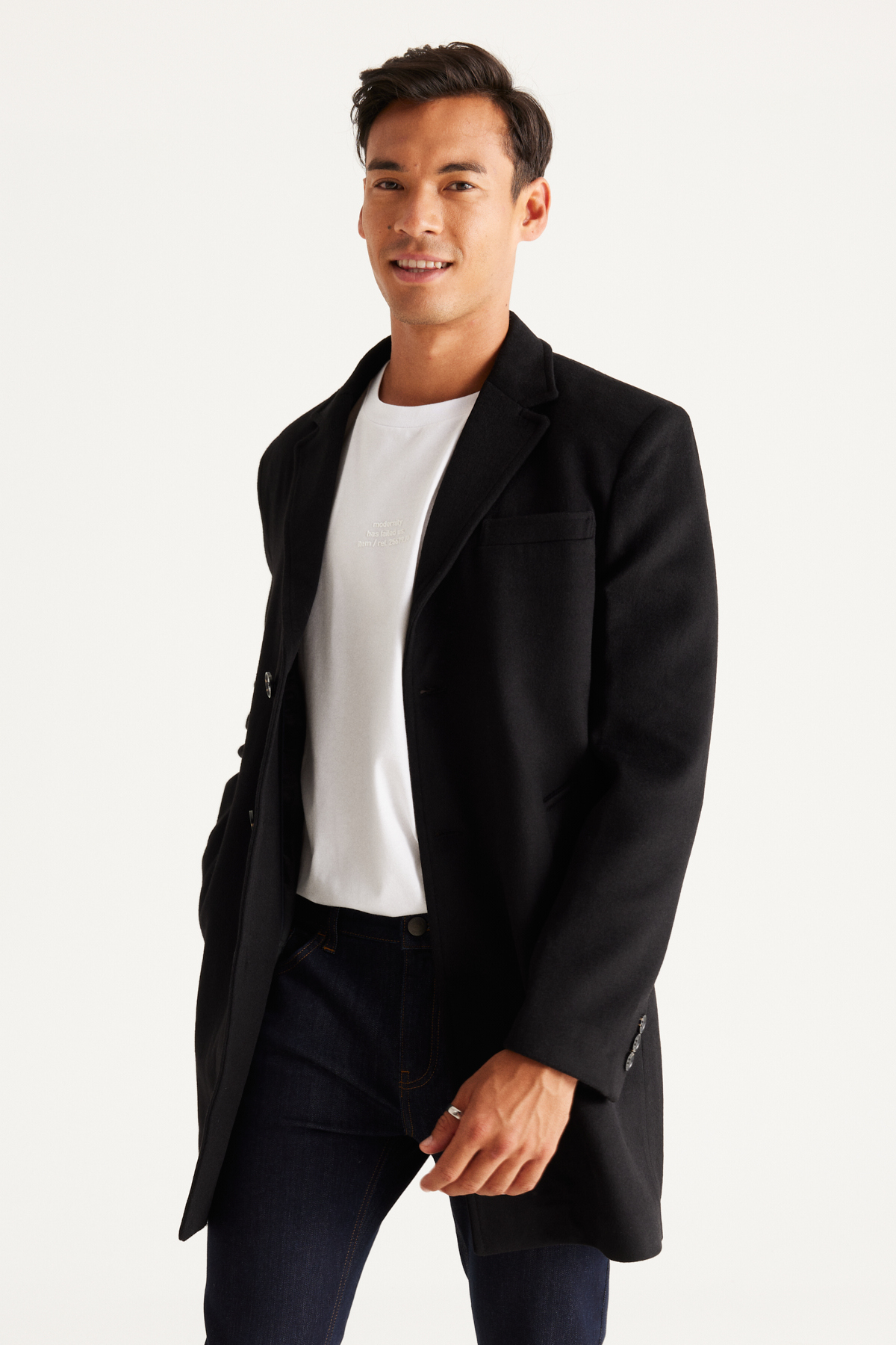 Levně ALTINYILDIZ CLASSICS Men's Black Standard Fit Normal Cut, Monocollar Woolen Overcoat.