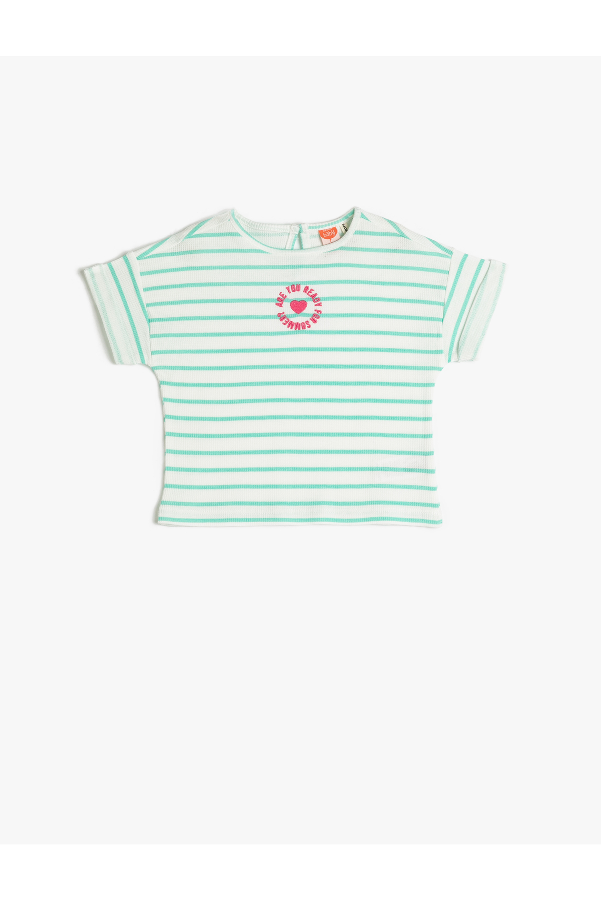Koton Striped T-Shirt Short Sleeves Crew Neck Embroidered Detailed Cotton.
