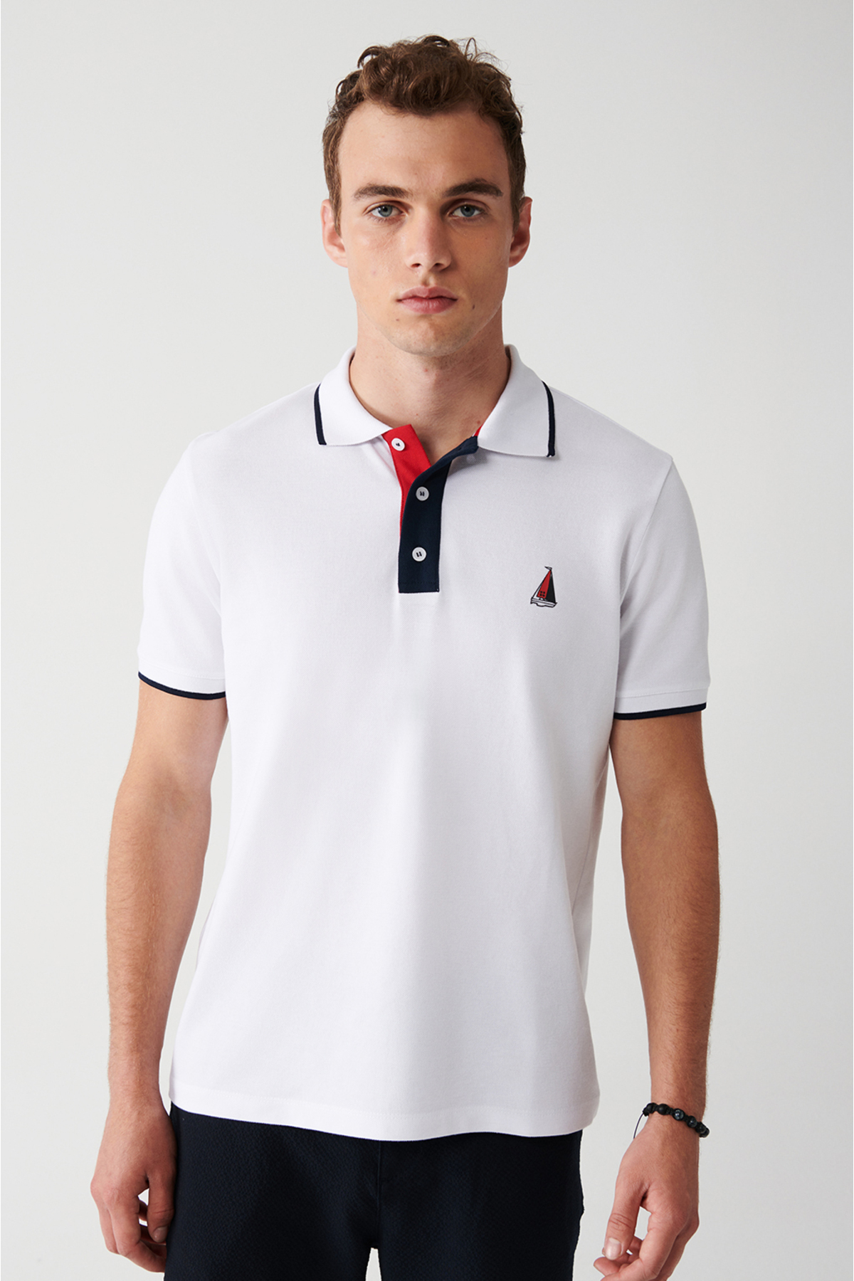 Avva Men's White 100% Cotton Marine Printed Standard Fit Regular Fit Polo Neck T-shirt