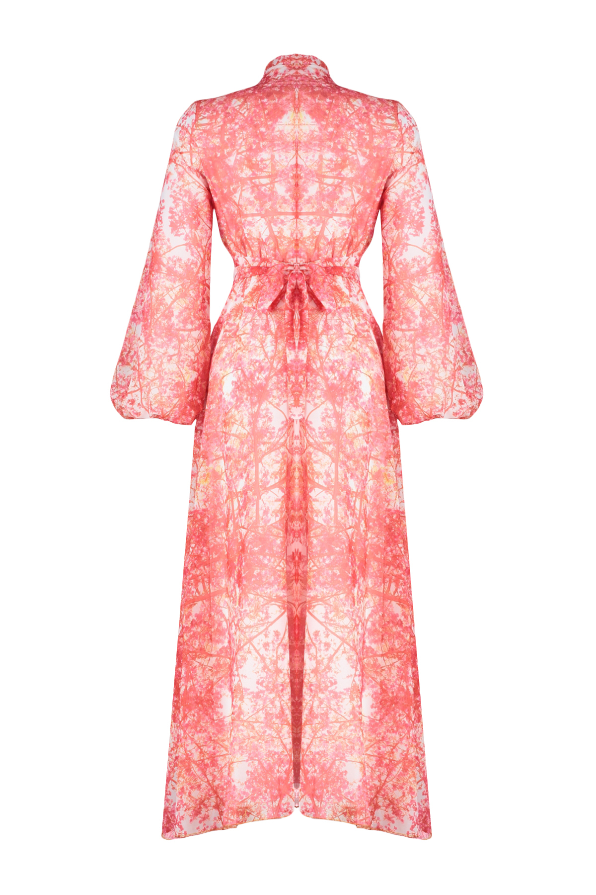 Trendyol Red Floral Patterned Lined Long Chiffon Evening Dress