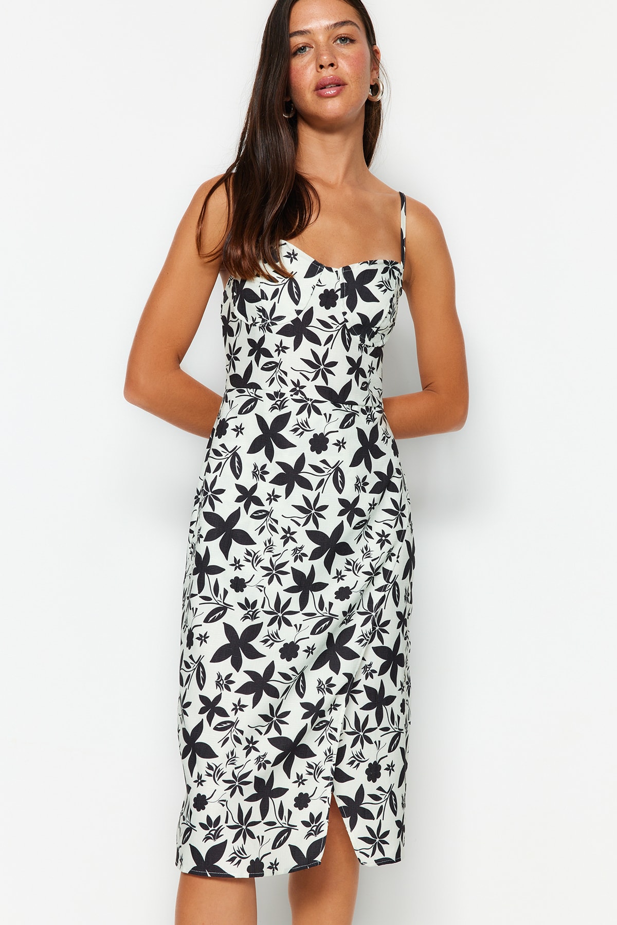 Rochie țesută Trendyol Ecru Midi cu barete