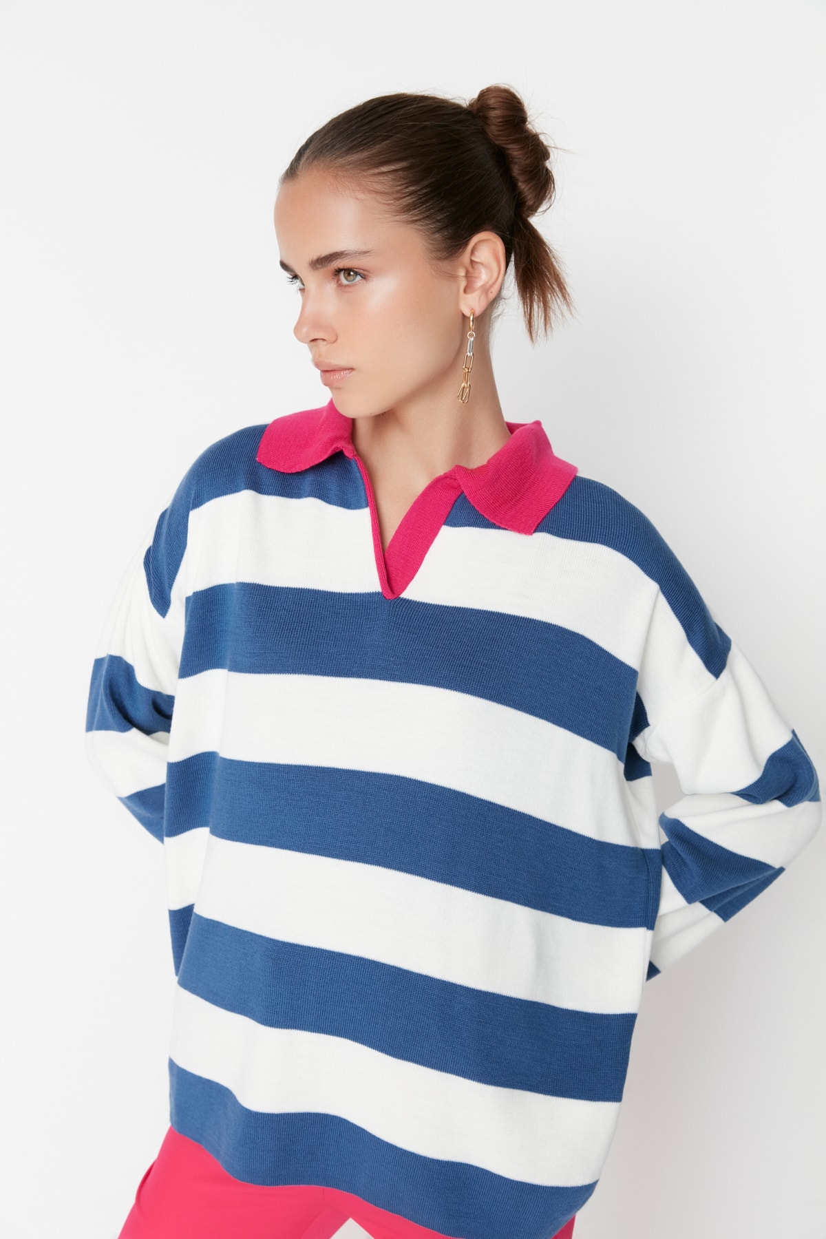 Trendyol Fuchsia Wide fit Color Block Knitwear Sweater