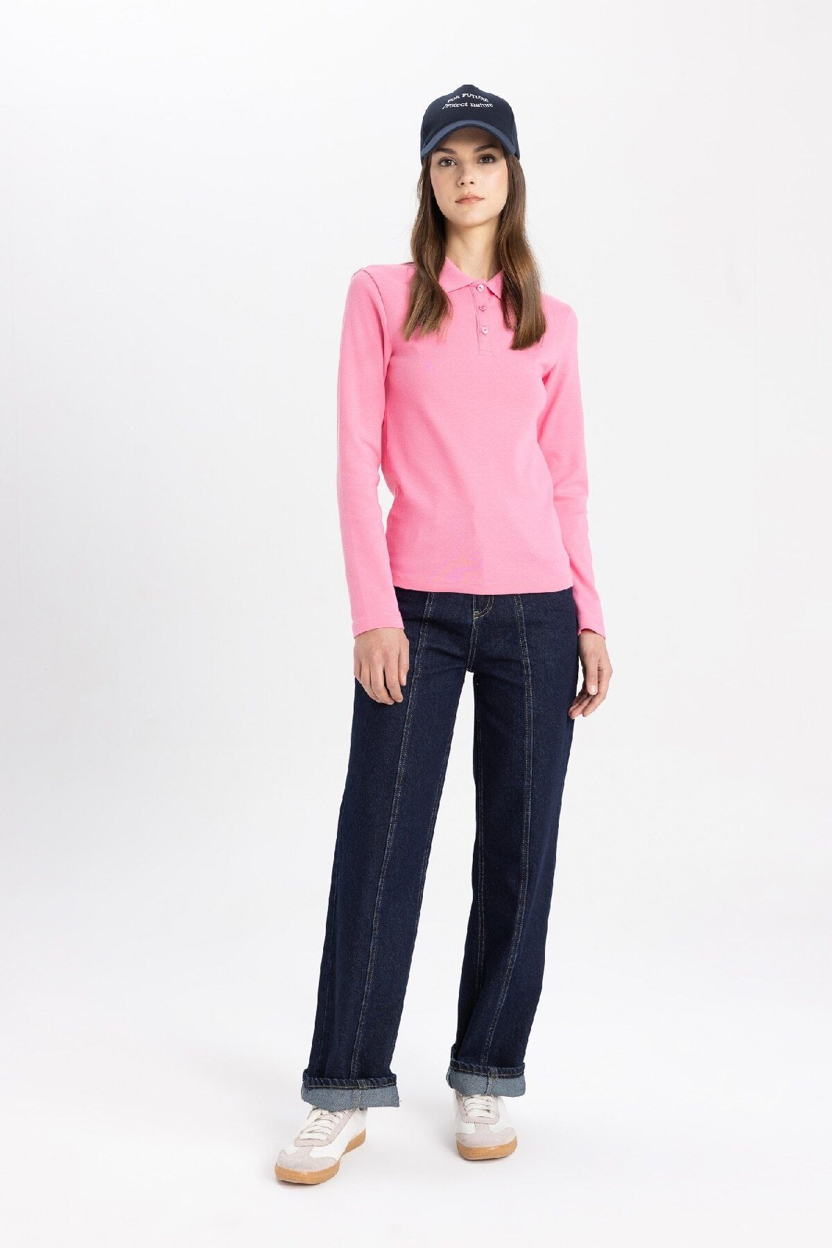 DEFACTO Polo Collar Basic Plain Long Sleeve T-Shirt Tunic