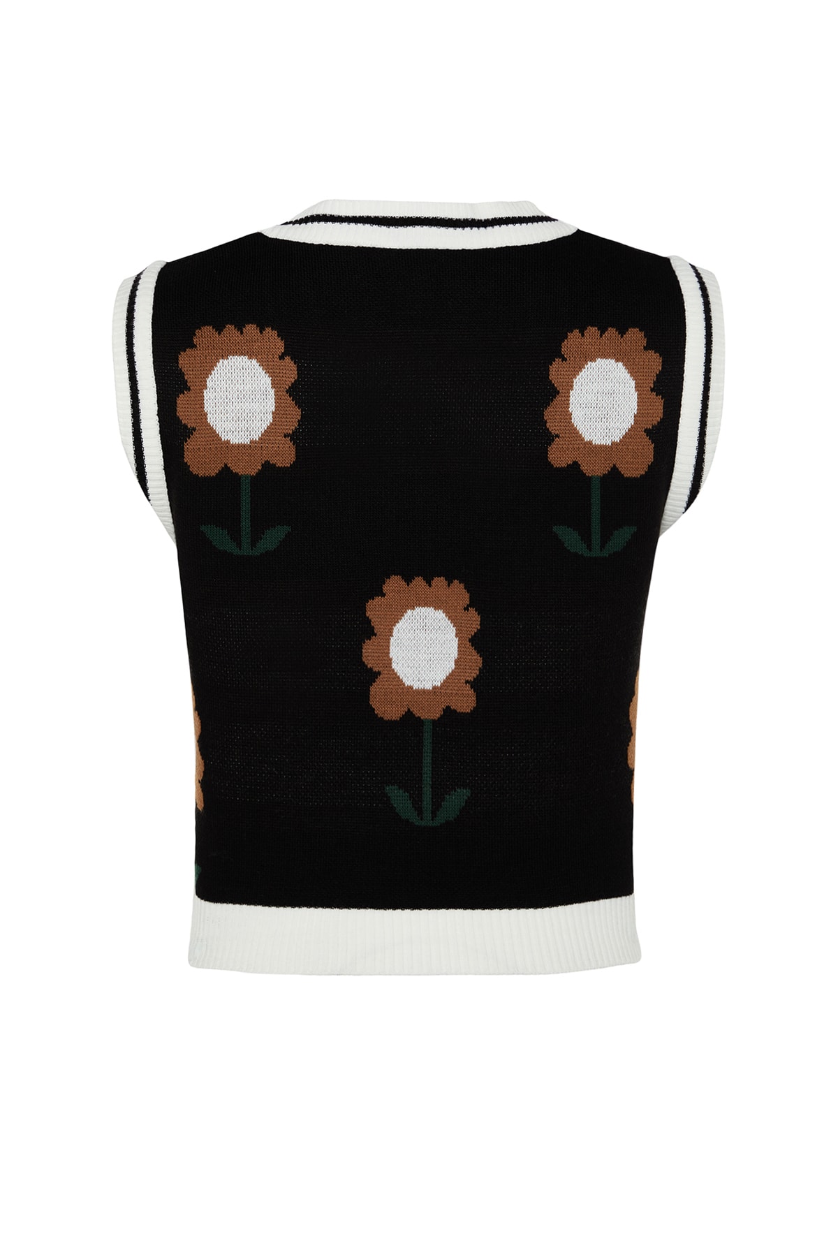 Trendyol Black V-Neck Floral Patterned Pulover Tricotaje Pulover