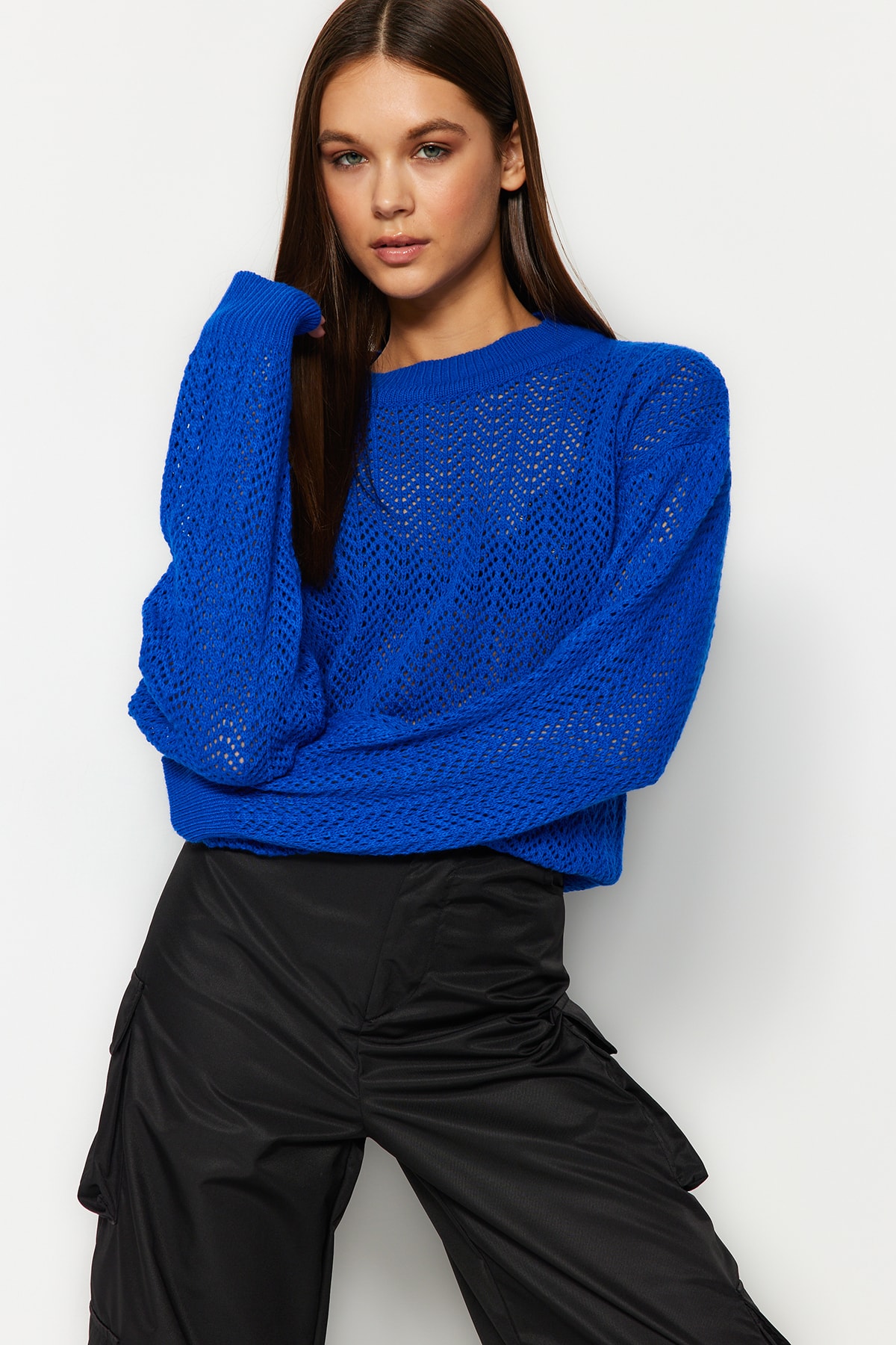 Trendyol Saks Wide Fit Openwork/Perforated Knitwear Sweater