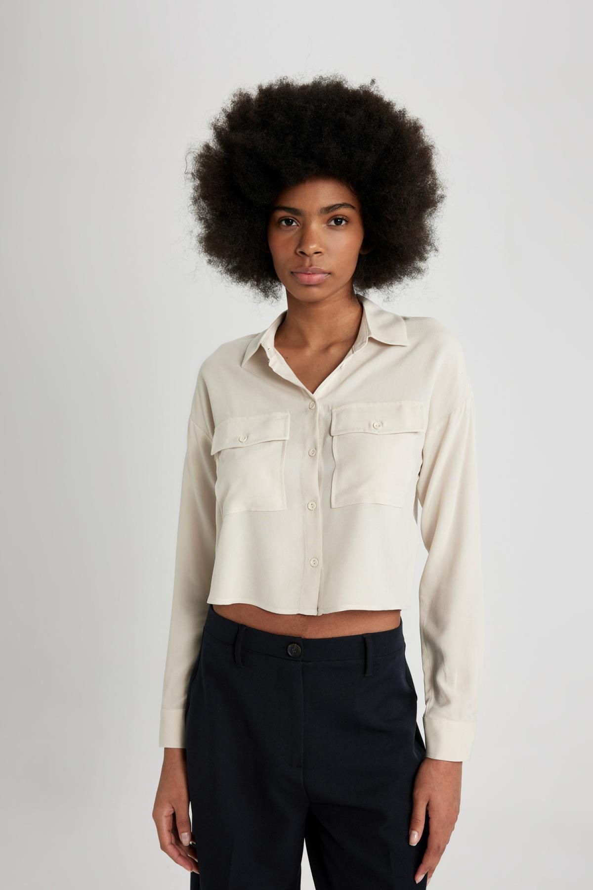 DEFACTO Regular Fit Long Sleeve Crop Shirt