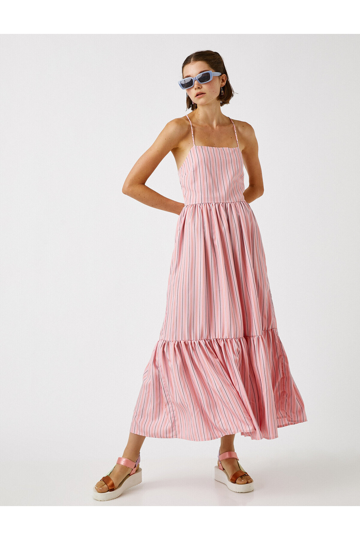 Koton femei cu dungi roz Rochie