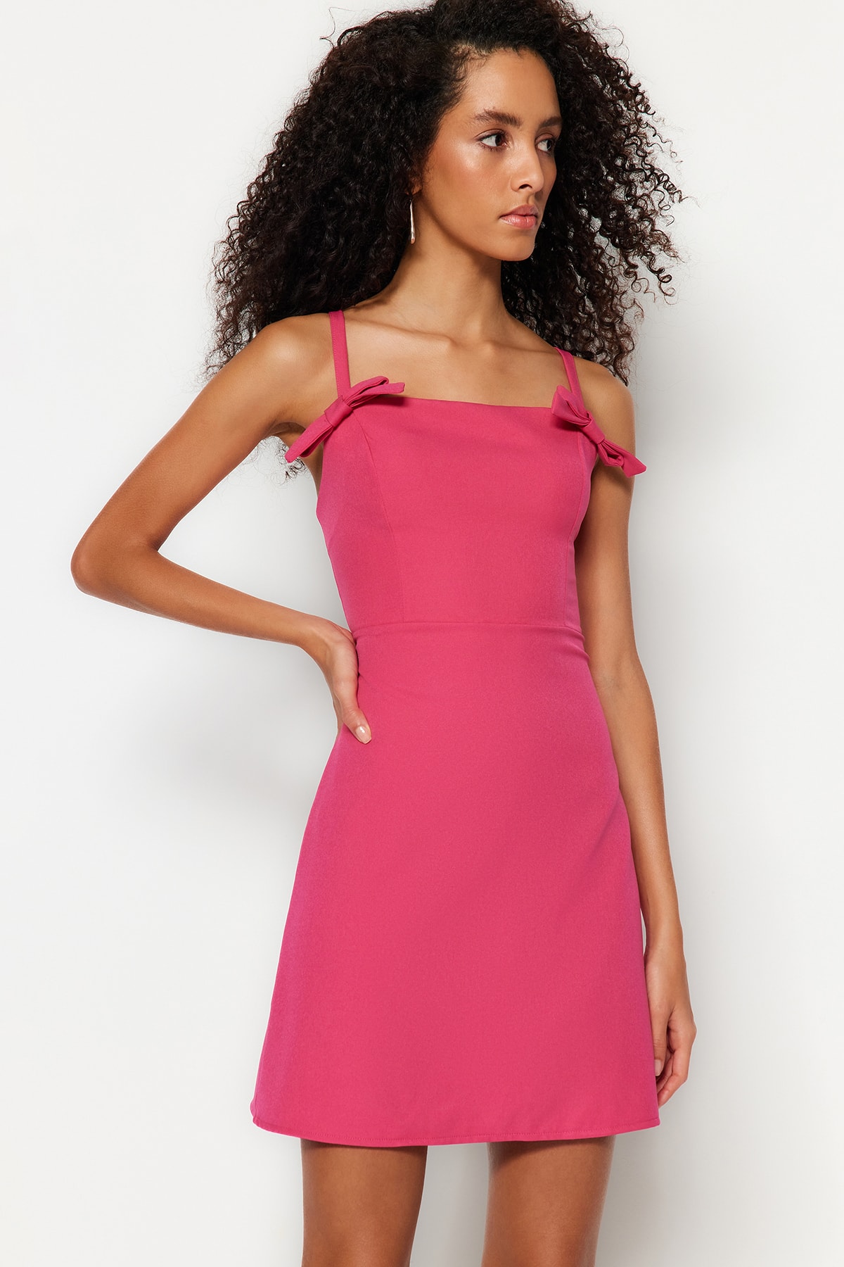 Trendyol Weave Mini Fuchsia Bow Detailed Dress