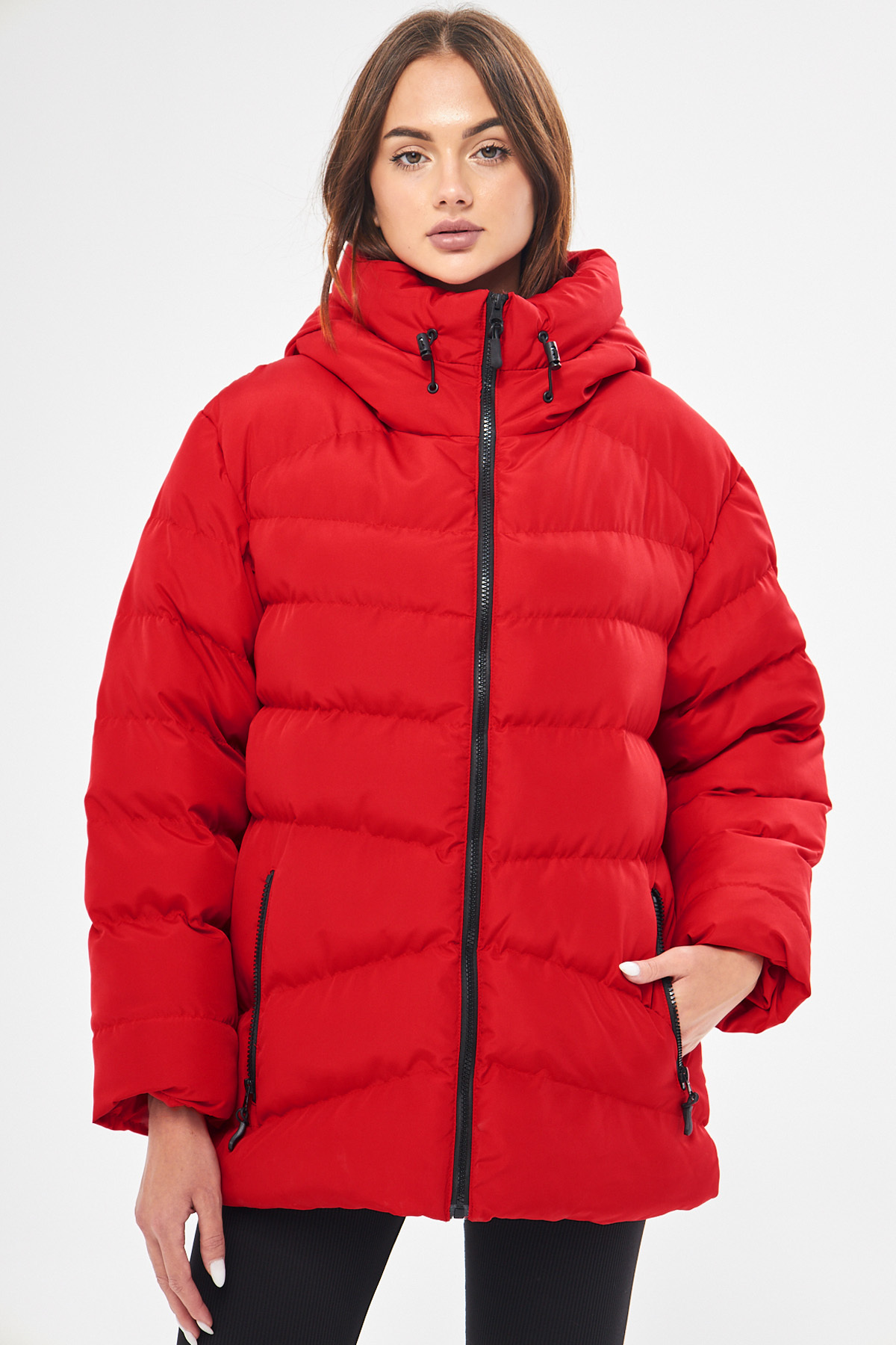 D1fference Women's Red Hooded Water And Windproof Puffer Winter Coat