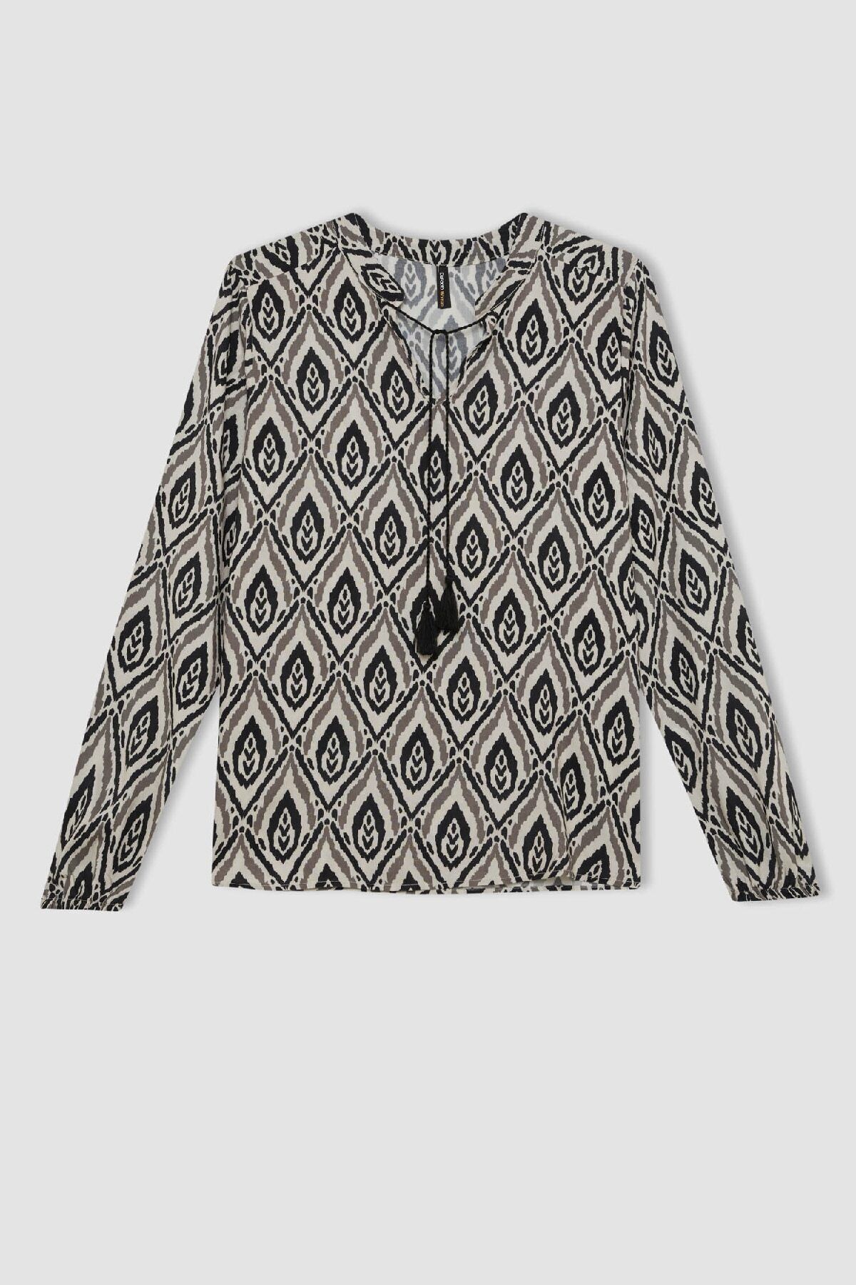 DEFACTO Regular Fit Open Collar Patterned Long Sleeve Blouse