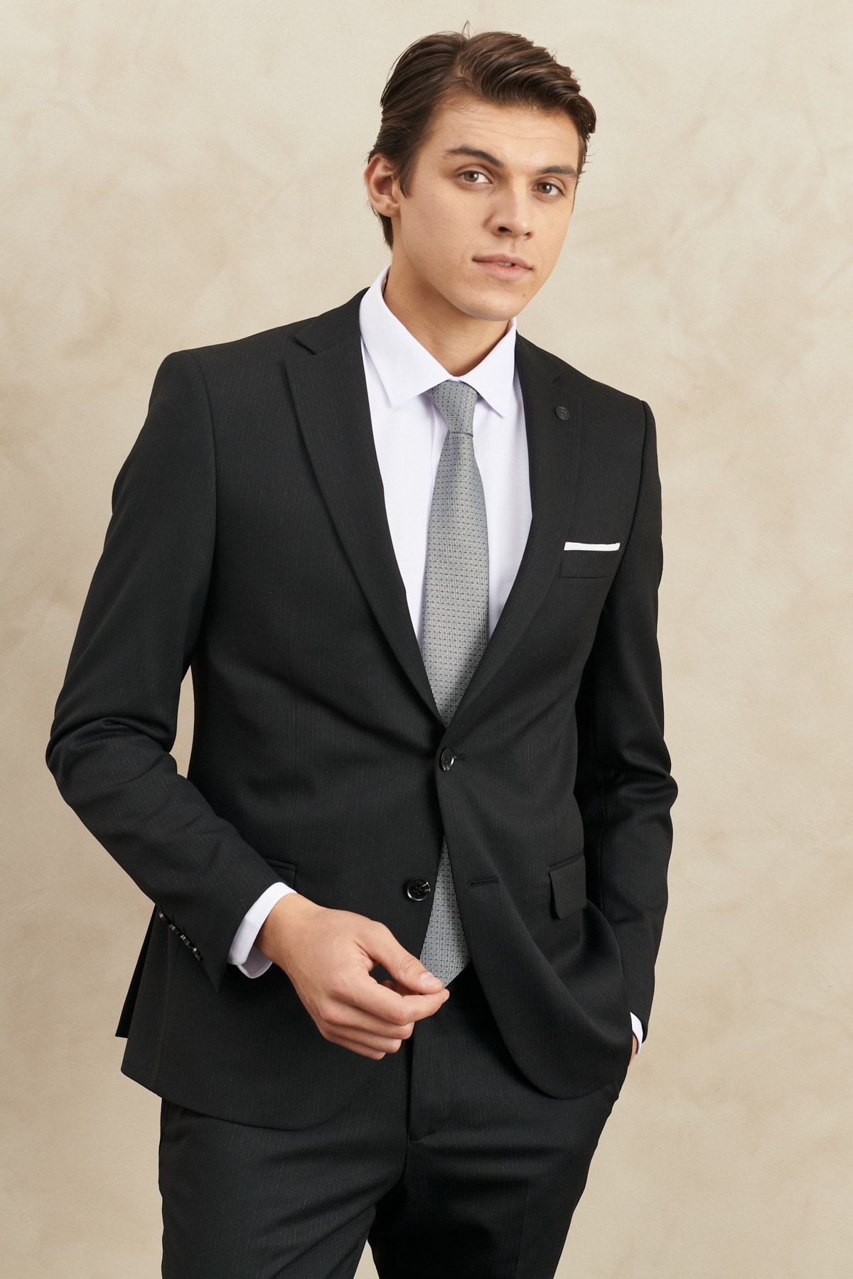 ALTINYILDIZ CLASSICS Men's Black-gray Extra Slim Fit Slim Fit Mono Collar Striped Classic Suit