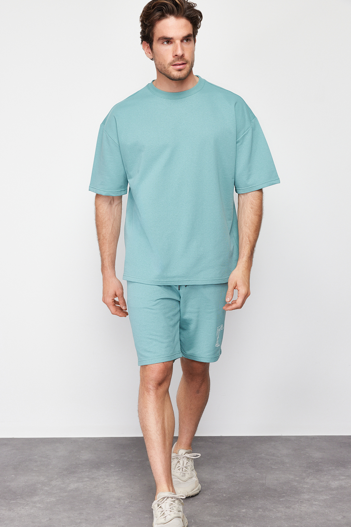 Trendyol Mint Men's Oversize Printed Knitted Pajamas Set