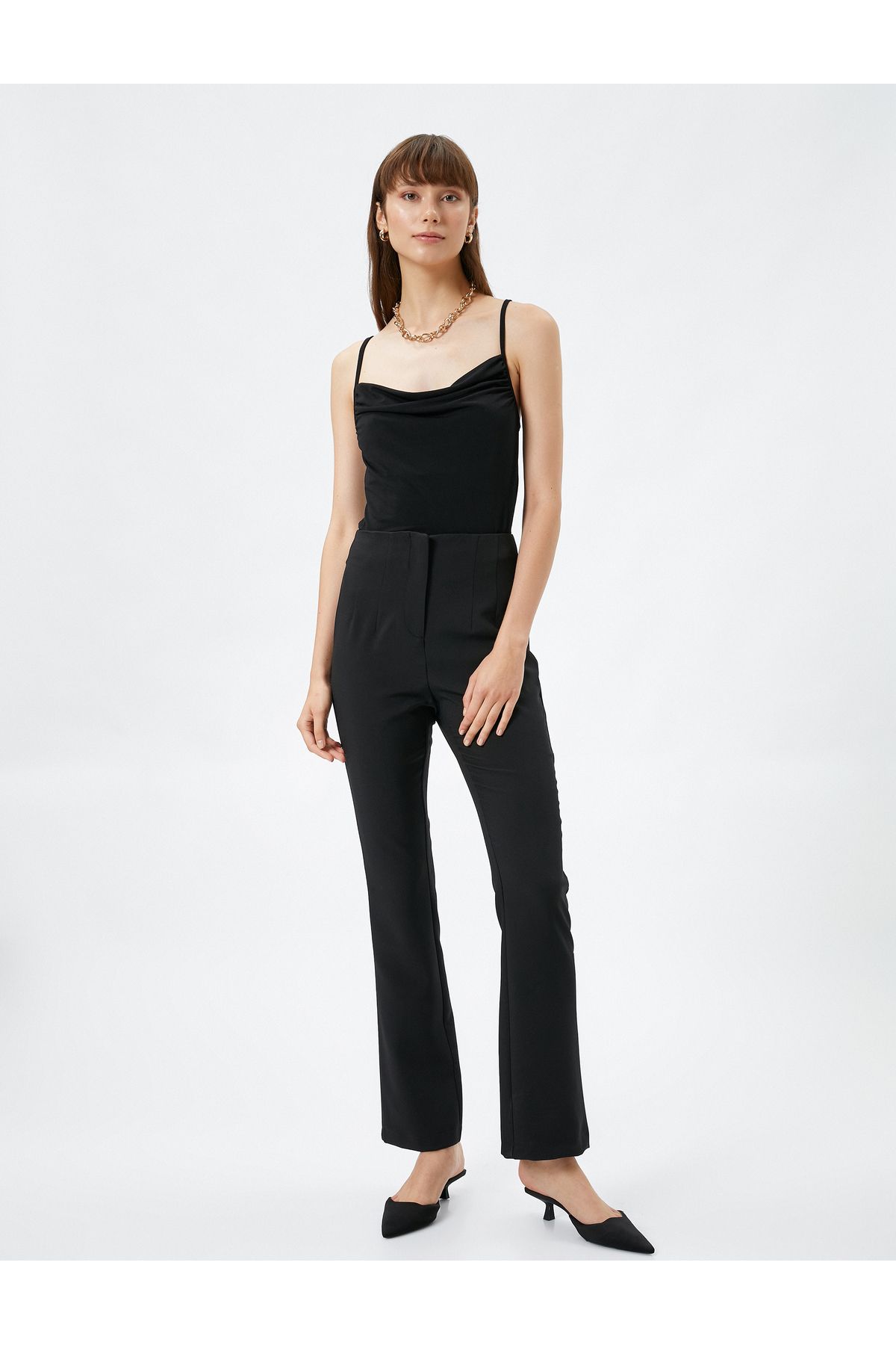 Pantaloni Koton cu picior evazat, talie înaltă cu detalii de cusătură