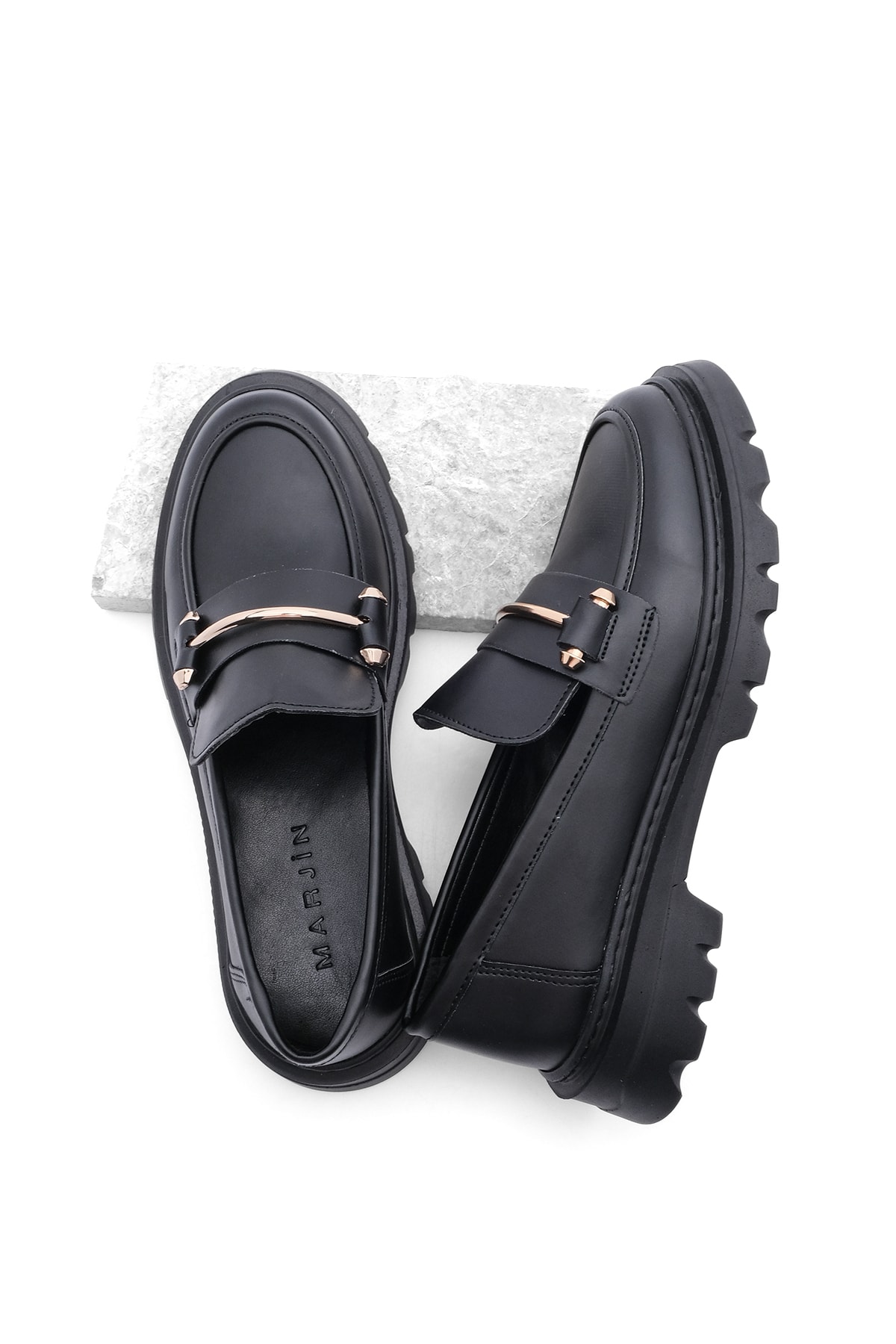 Levně Marjin Women's Loafers Thick Sole Chain Casual Shoes Zolez Black