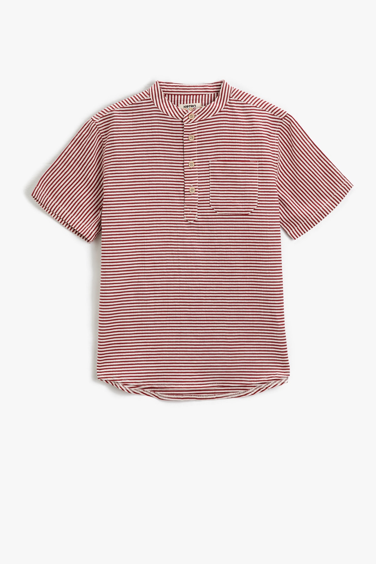 Levně Koton Mandarin Collar T-Shirt Short Sleeve Buttoned Single Pocket Striped Cotton