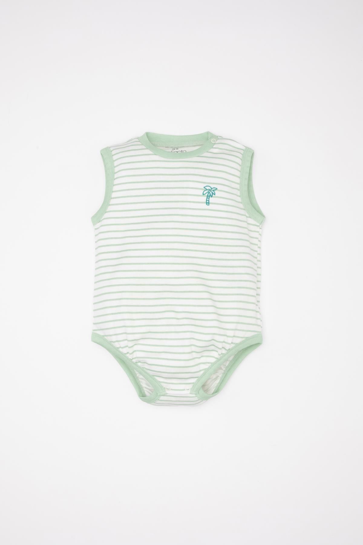 DEFACTO Baby Boy Newborn Baby Collar Striped Ribbed Sleeveless Snap-On Body