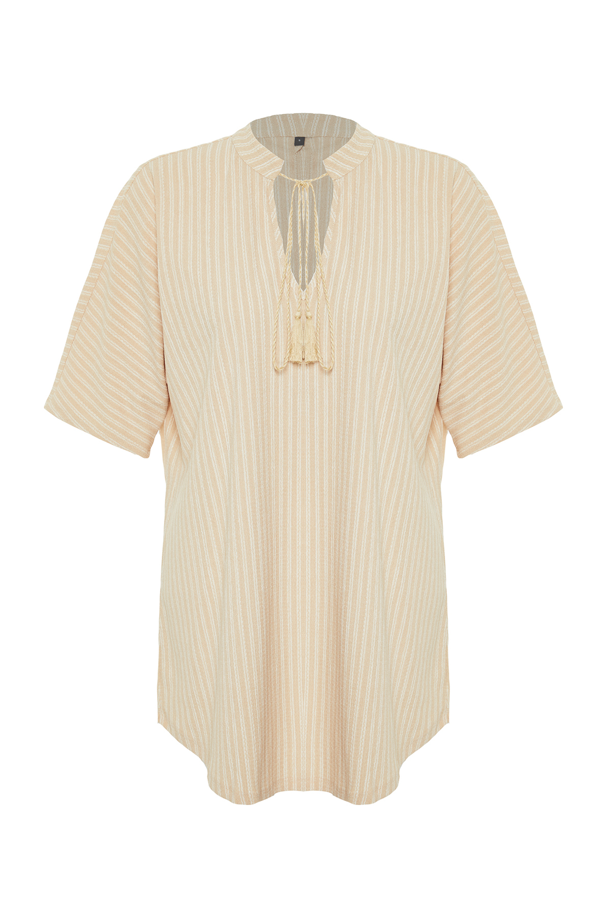 Trendyol Beige Wide Fit Mini Knitted Tied Beach Dress