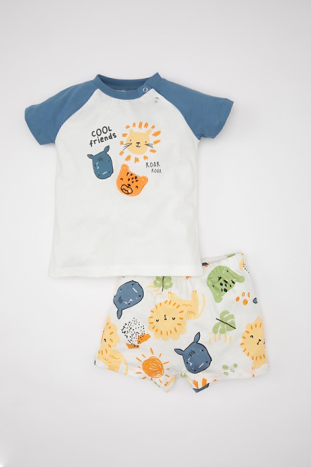 DEFACTO Baby Boy Safari Printed Combed Cotton Short Sleeve T-Shirt Shorts 2-Piece Set