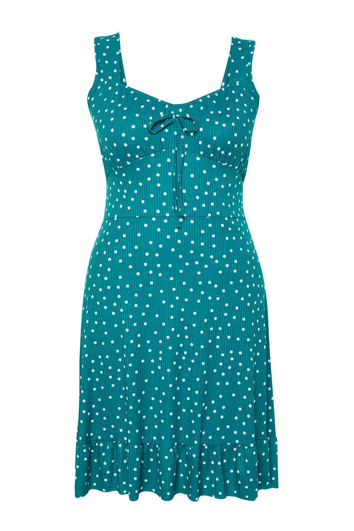 Trendyol Curve Oil Polka Dot Patterned Bow Collar Flounce A-Line Mini Summer Knitted Dress
