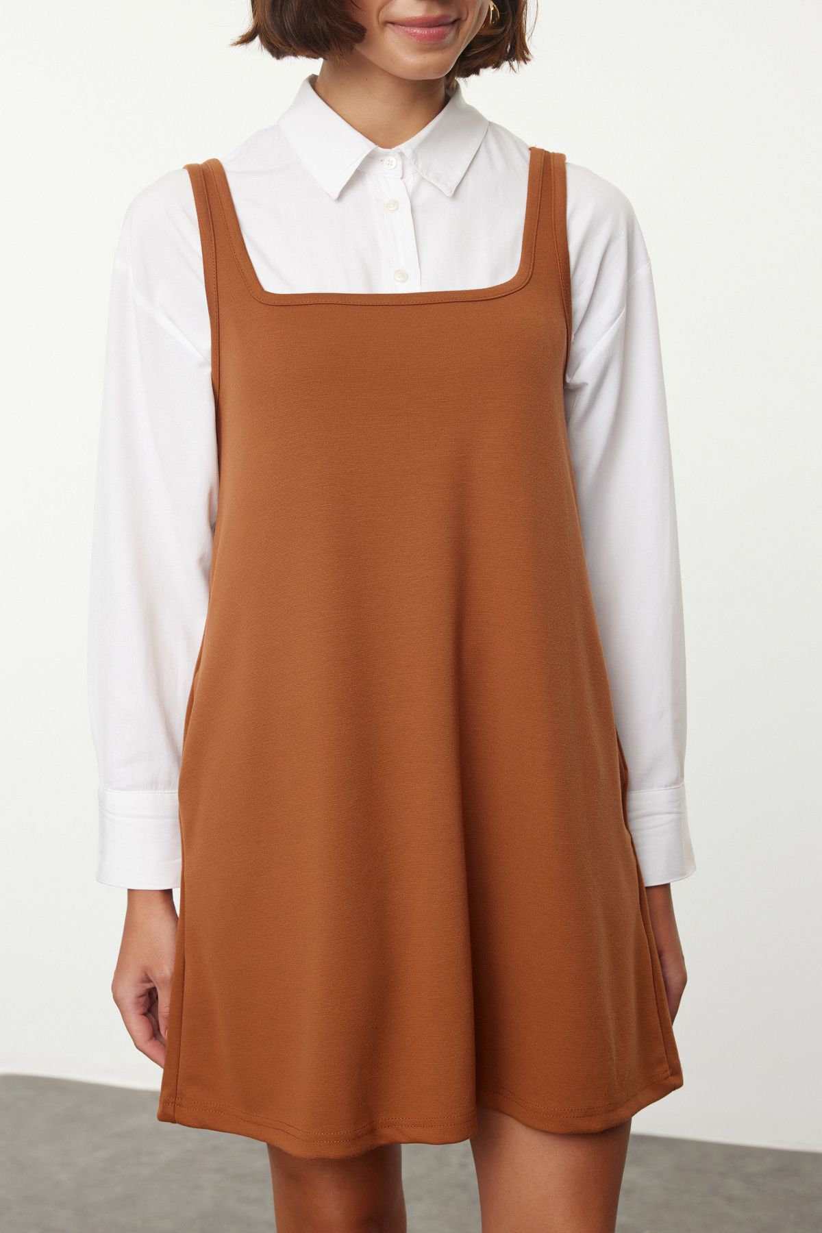 Trendyol Light brown Gilet Skater/Waist Opened Knitted Dress