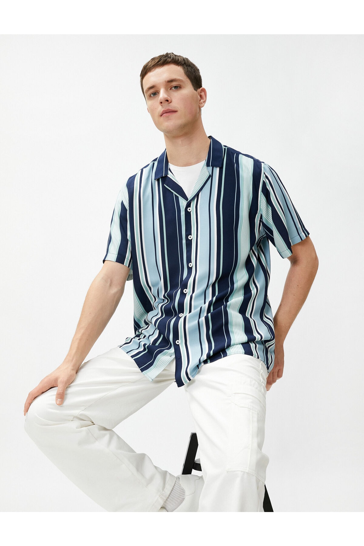 Koton Summer Shirt Short Sleeve Cropped Collar Printed Viscose