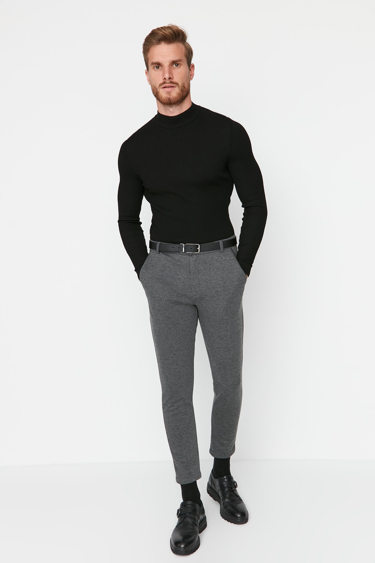 Trendyol Anthracite Men's Regular/Regular Cut Knitted Trousers