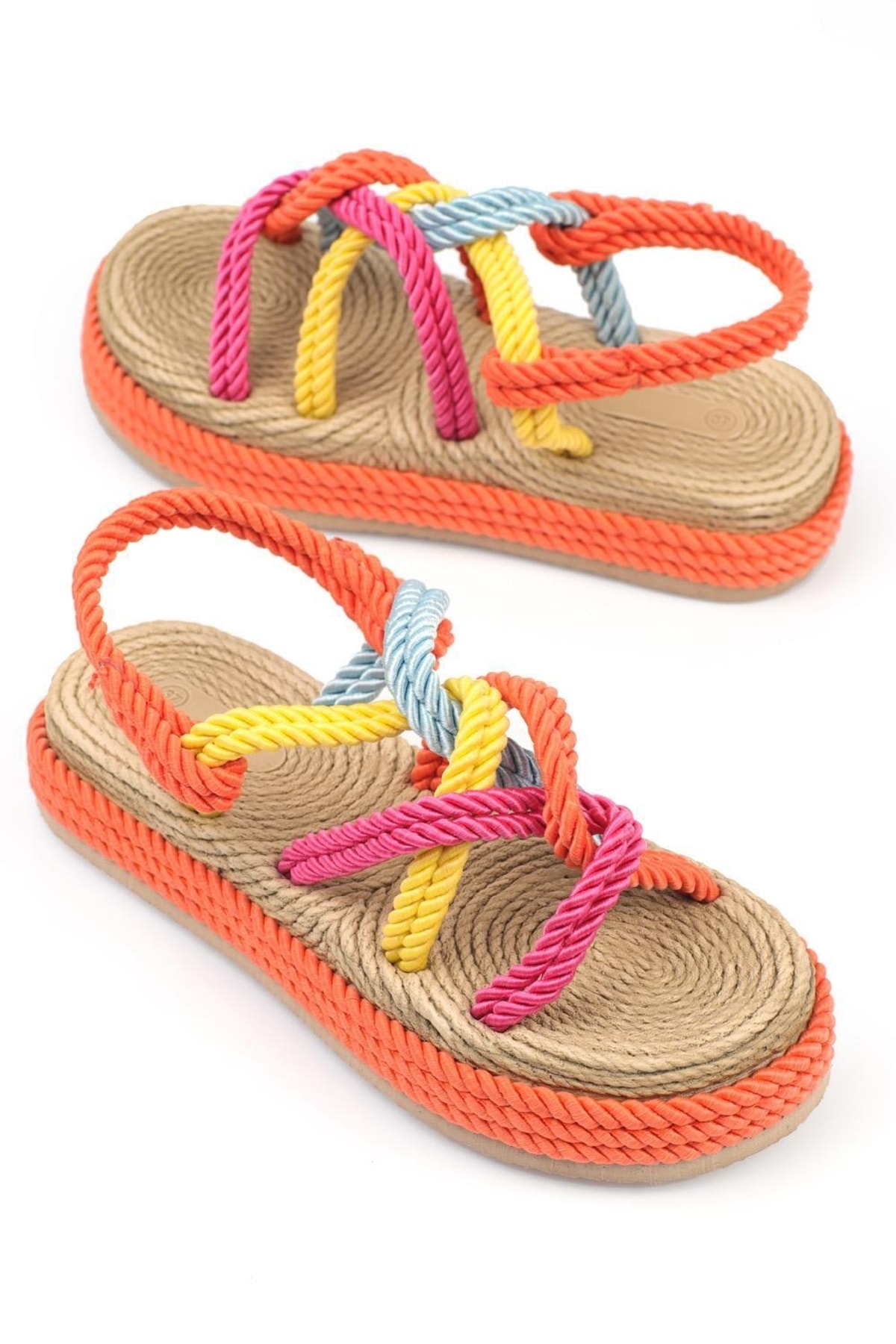 Capone Outfitters Capone Wedge Heel String Multi Orange Women's Sandals