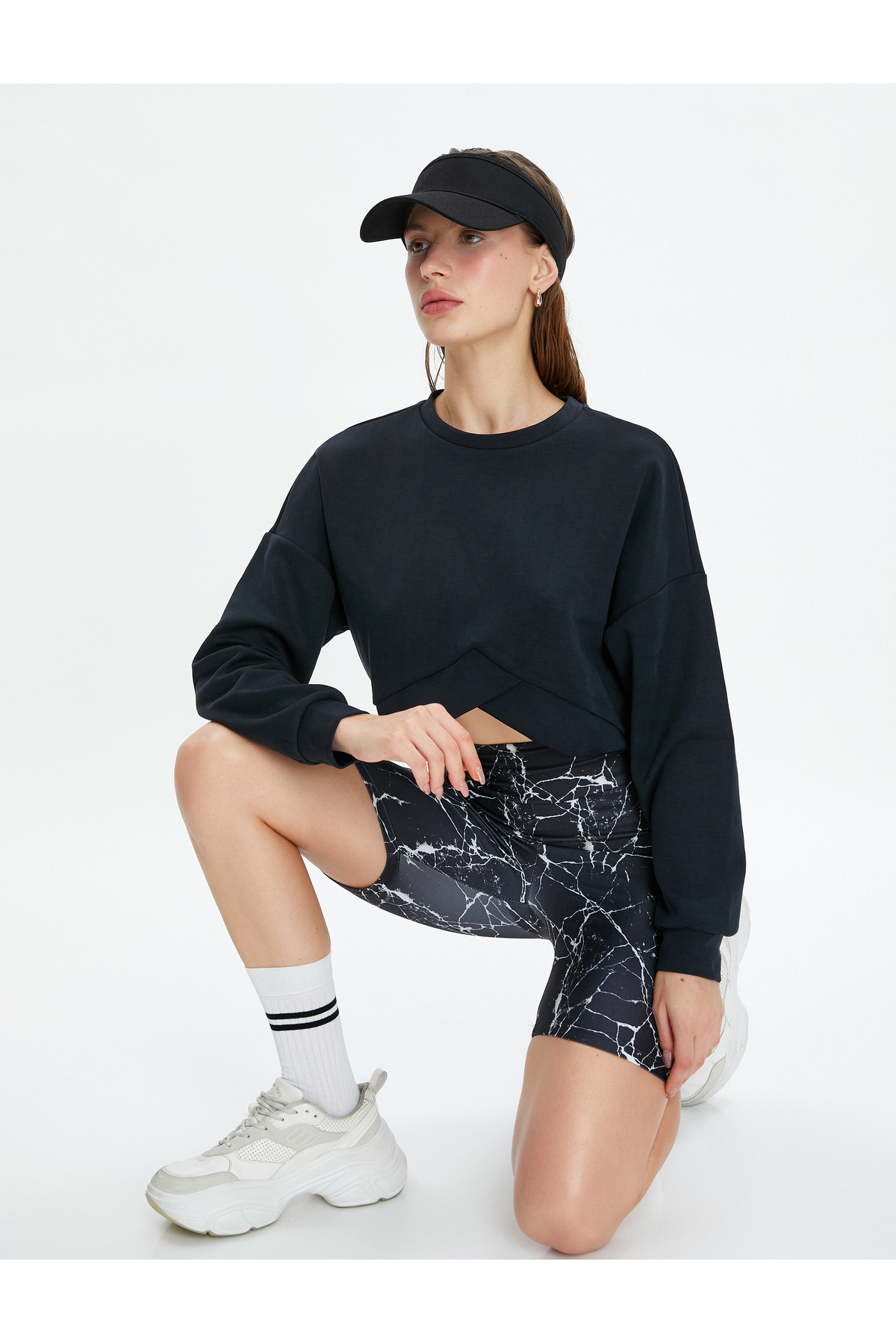 Levně Koton Crop Sports Sweatshirt Asymmetrical Cut Modal Fabric Soft Hand Textured