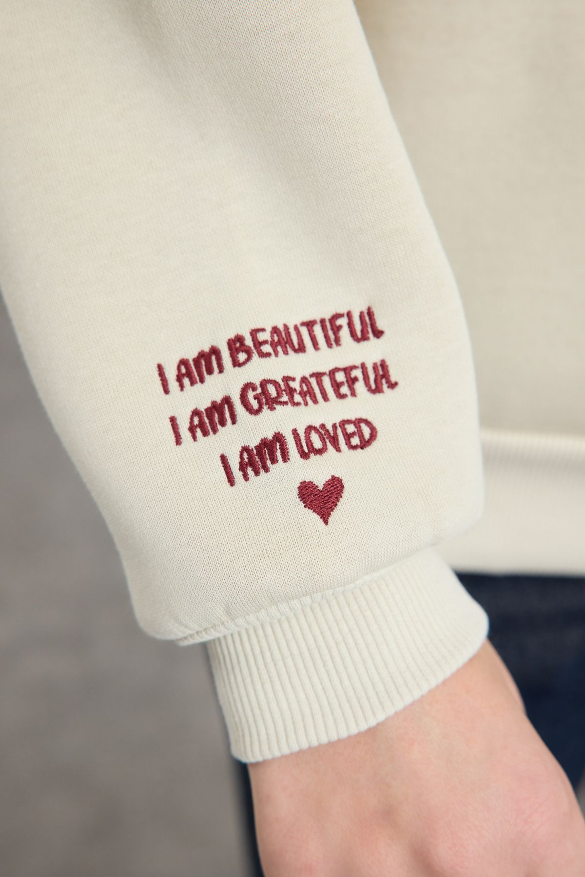 Trendyol Stone Embroidered Regular/Normal Pattern Thick Polar Fleece Knitted Sweatshirt