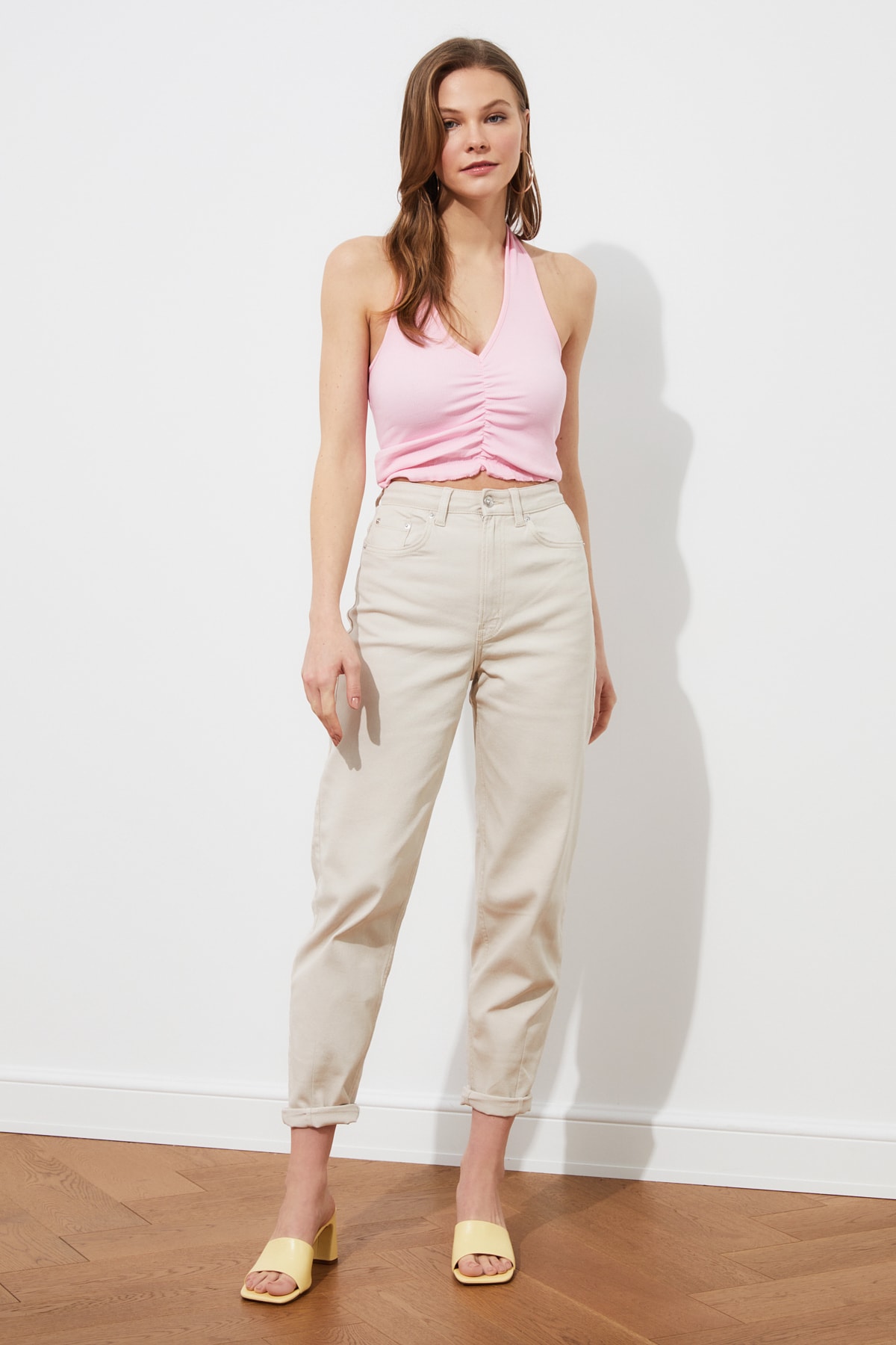 Trendyol Pink Ruffle Detailed Corduroy Knitted Blouse