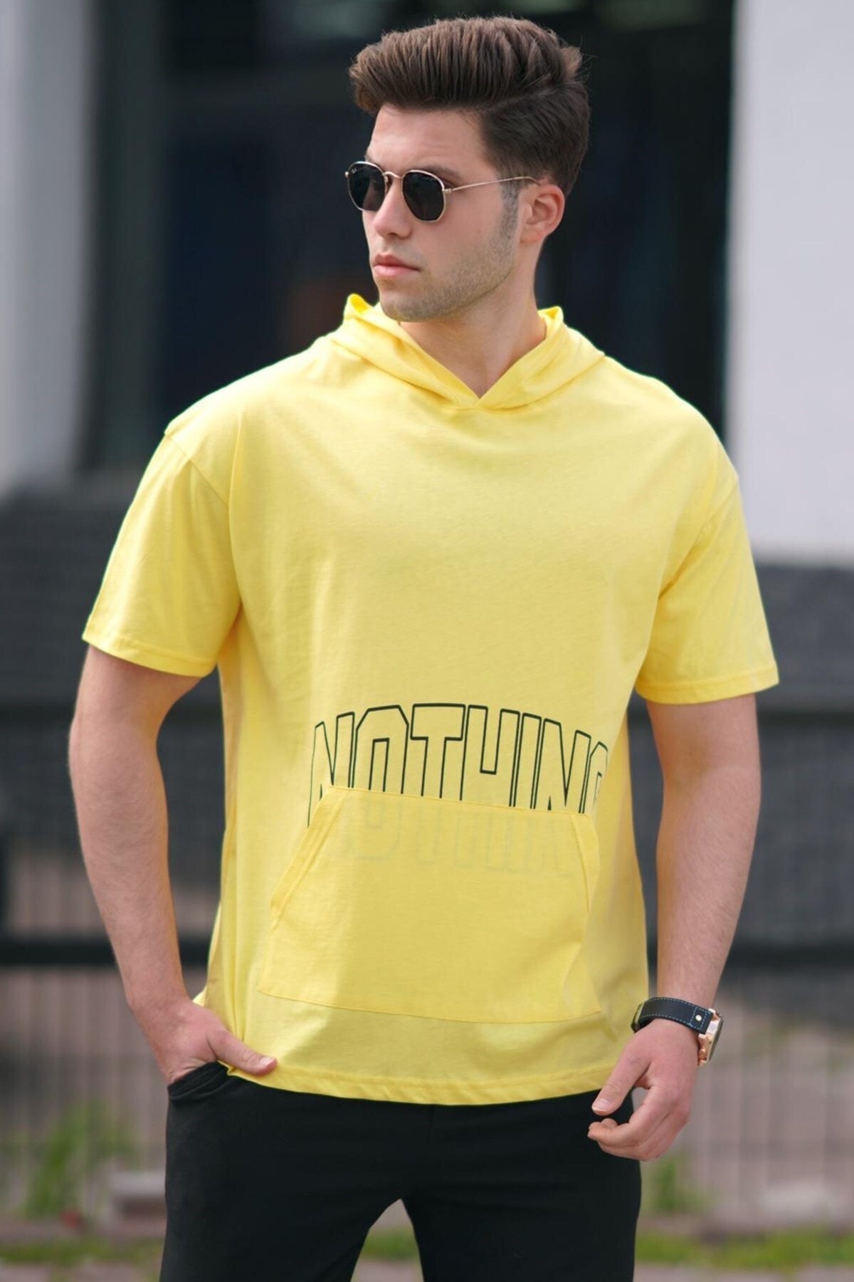 Levně Madmext Men's Yellow Printed T-Shirt 5236
