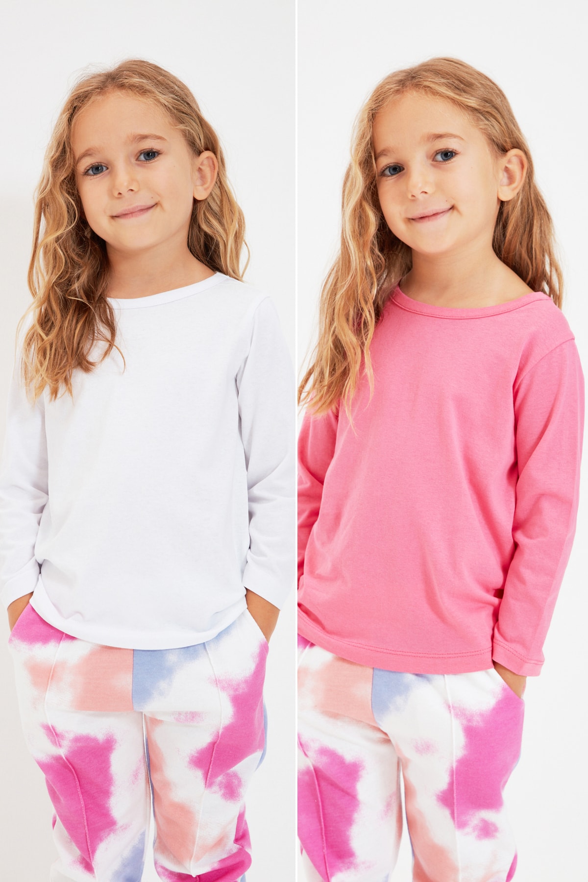 Trendyol White-Pink 2 Pack Basic Girl's Knitted T-Shirt