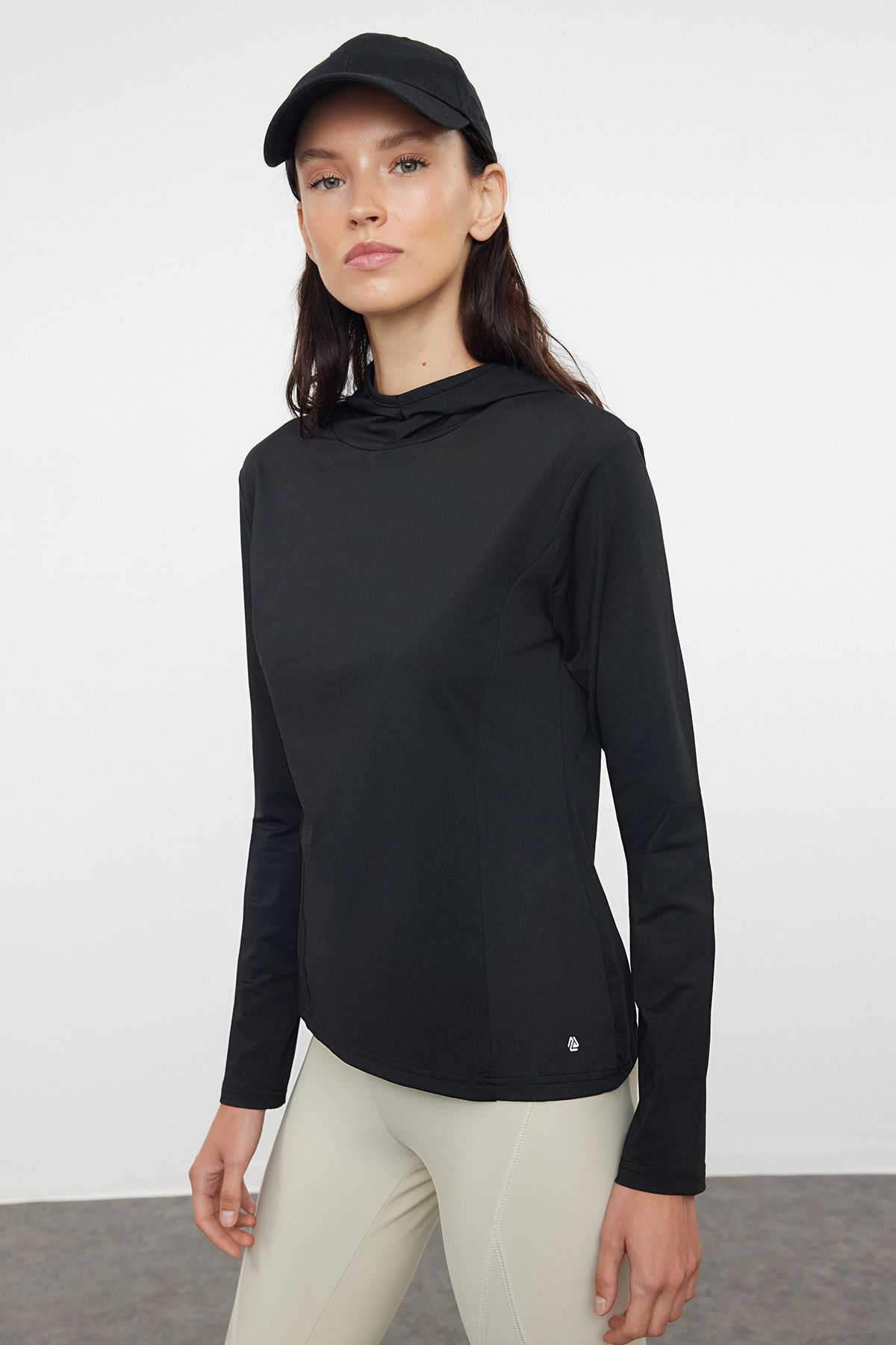 Trendyol Black Micro Reflective Print Detailed Hooded Knitted Sports Top/Blouse