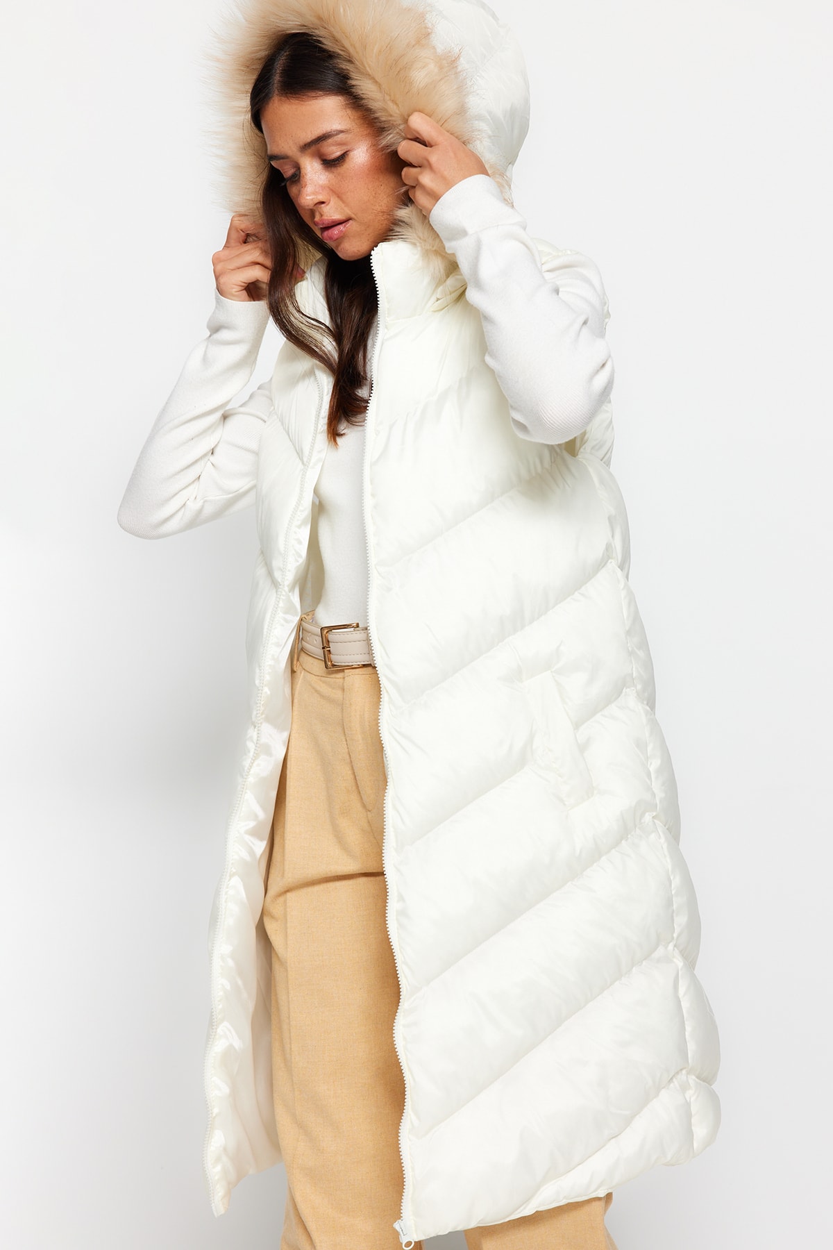 Trendyol Vest - Ecru - Puffer